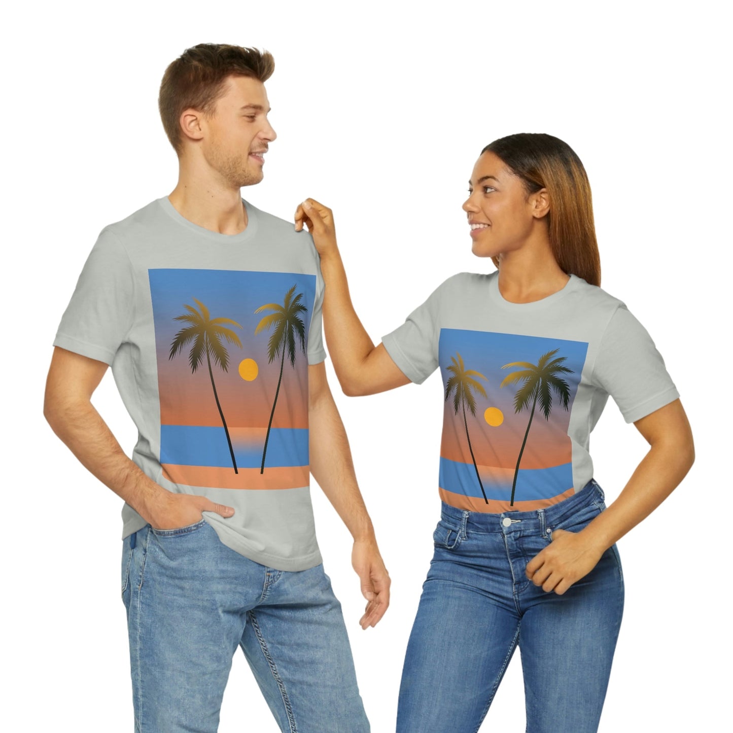 Palm Beach Sunset Minimal Art Unisex Jersey Short Sleeve T-Shirt Ichaku [Perfect Gifts Selection]