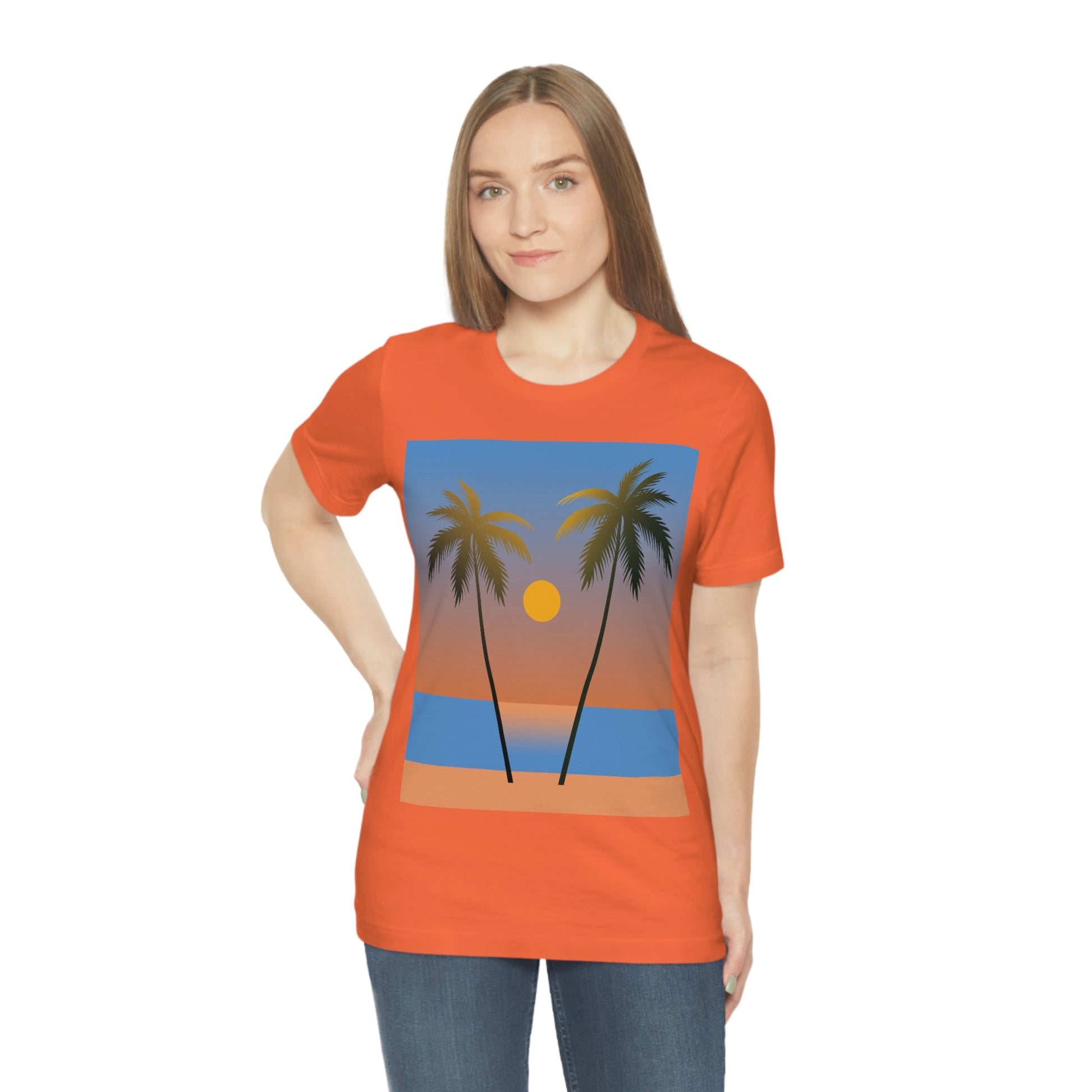 Palm Beach Sunset Minimal Art Unisex Jersey Short Sleeve T-Shirt Ichaku [Perfect Gifts Selection]