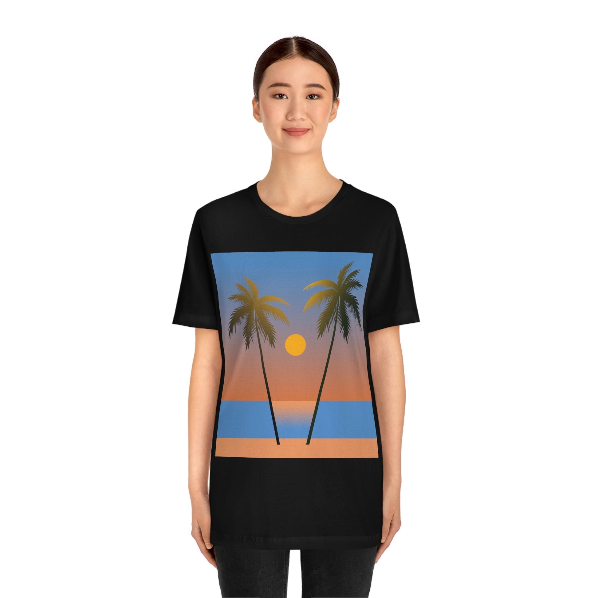 Palm Beach Sunset Minimal Art Unisex Jersey Short Sleeve T-Shirt Ichaku [Perfect Gifts Selection]