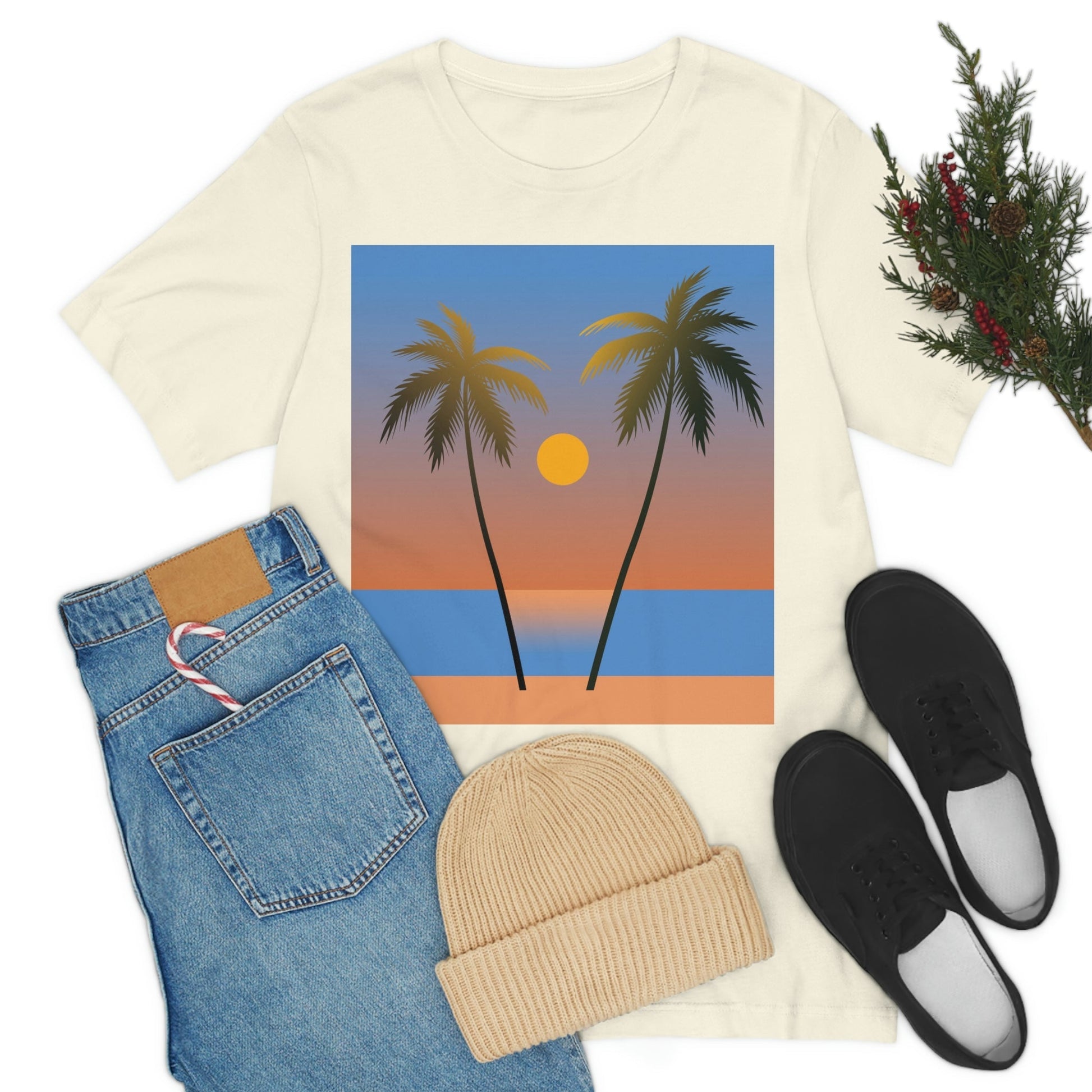 Palm Beach Sunset Minimal Art Unisex Jersey Short Sleeve T-Shirt Ichaku [Perfect Gifts Selection]