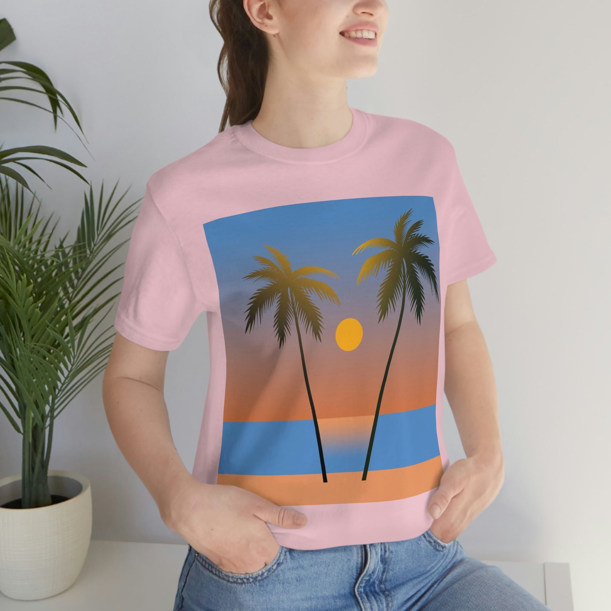 Palm Beach Sunset Minimal Art Unisex Jersey Short Sleeve T-Shirt Ichaku [Perfect Gifts Selection]