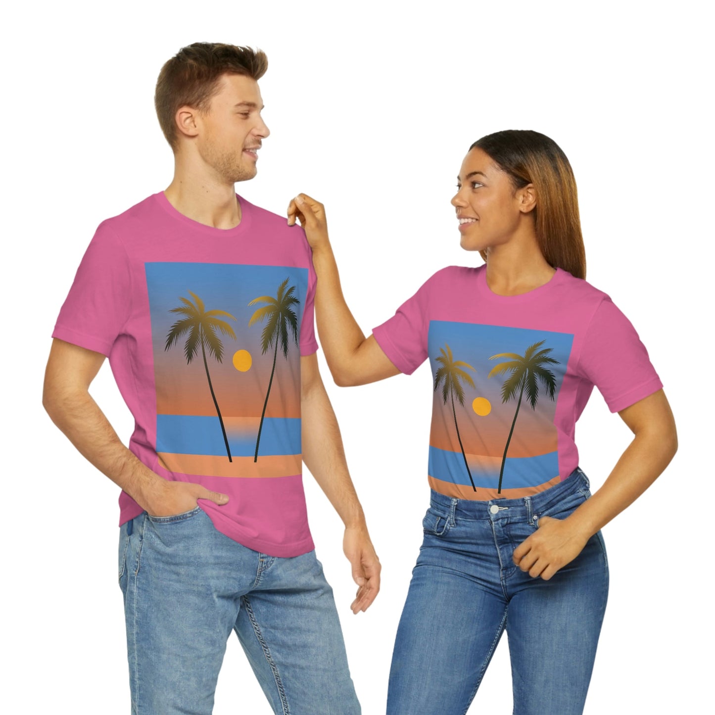 Palm Beach Sunset Minimal Art Unisex Jersey Short Sleeve T-Shirt Ichaku [Perfect Gifts Selection]