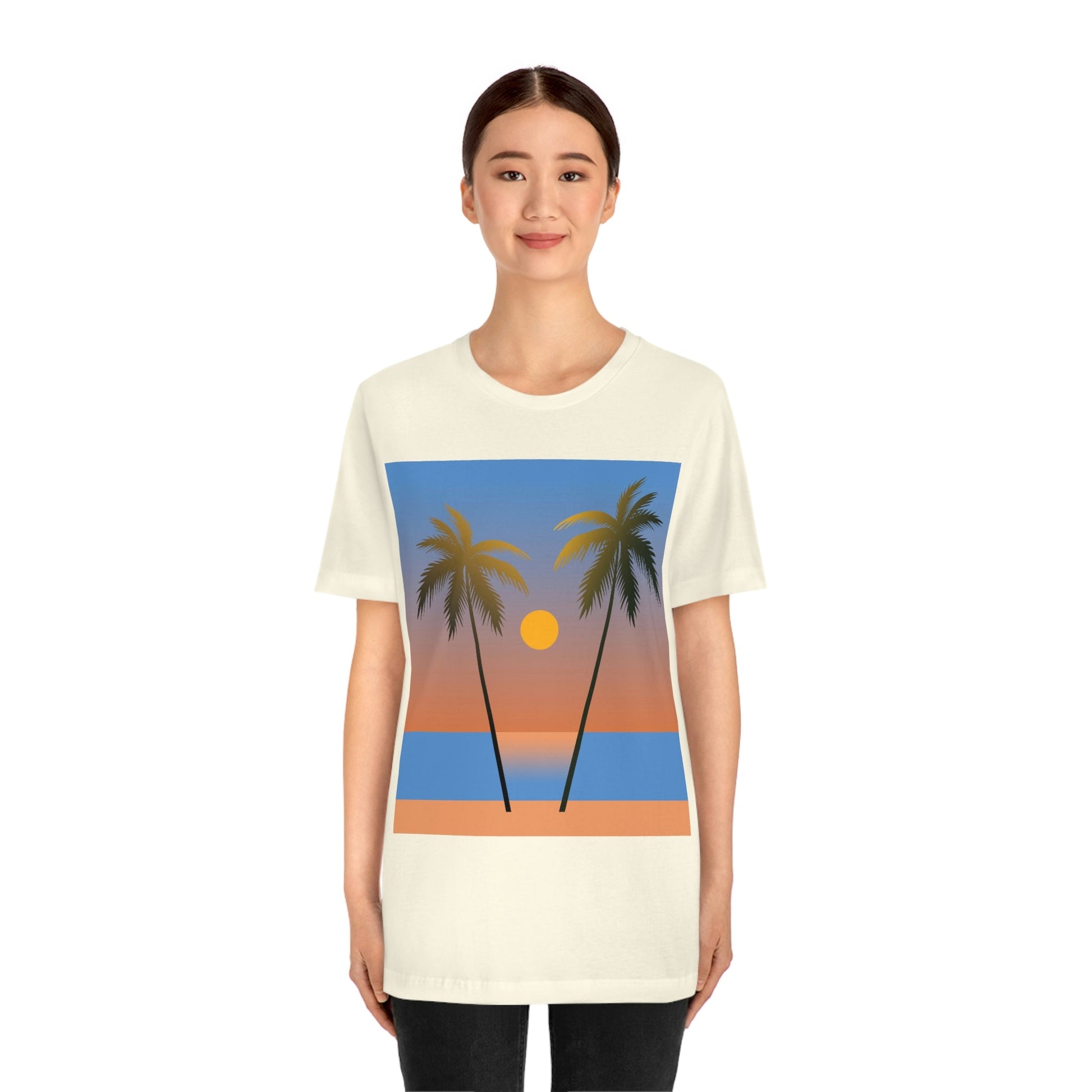 Palm Beach Sunset Minimal Art Unisex Jersey Short Sleeve T-Shirt Ichaku [Perfect Gifts Selection]