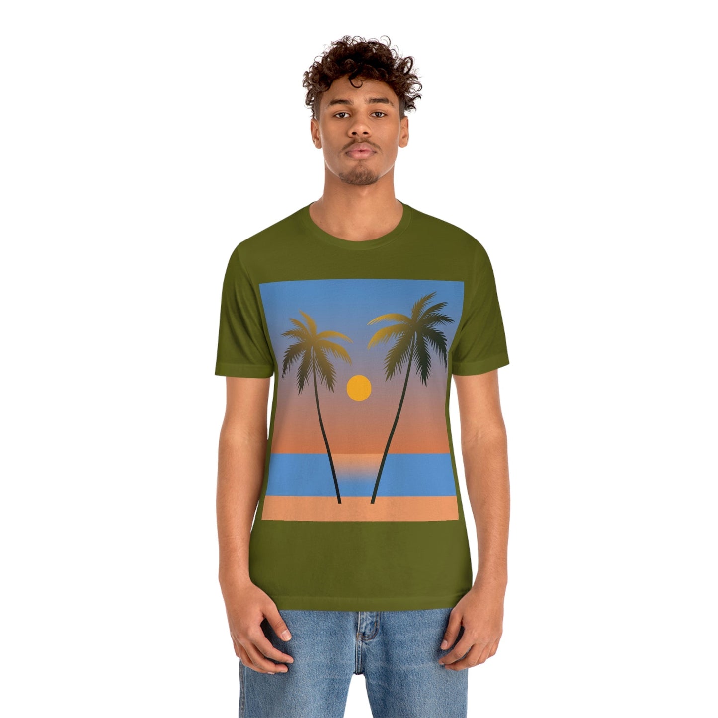 Palm Beach Sunset Minimal Art Unisex Jersey Short Sleeve T-Shirt Ichaku [Perfect Gifts Selection]