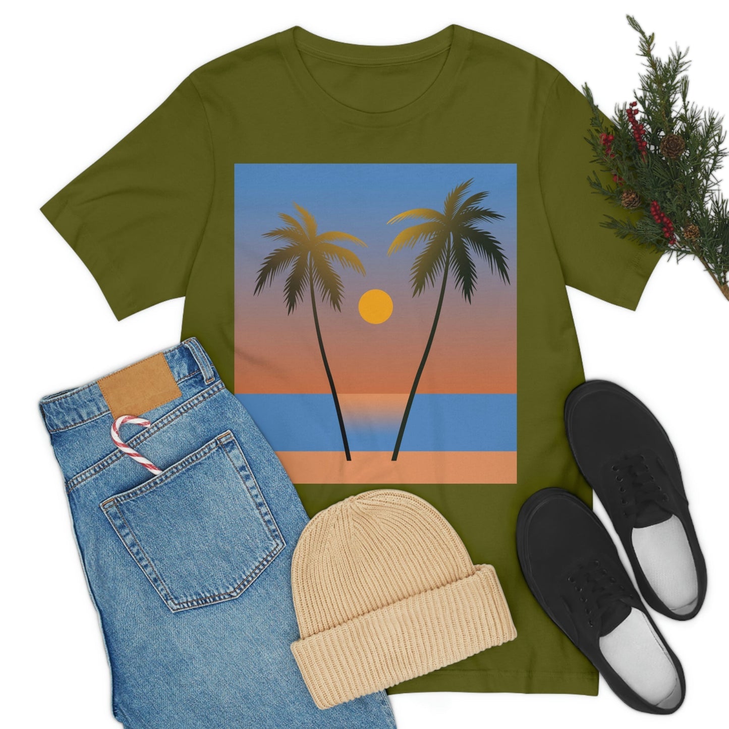 Palm Beach Sunset Minimal Art Unisex Jersey Short Sleeve T-Shirt Ichaku [Perfect Gifts Selection]