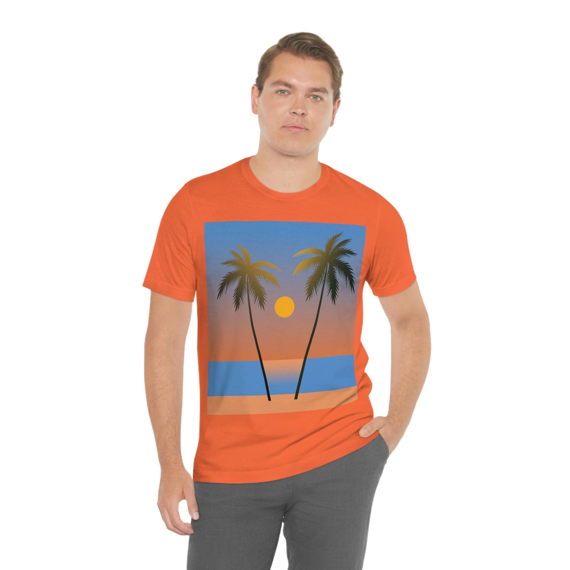 Palm Beach Sunset Minimal Art Unisex Jersey Short Sleeve T-Shirt Ichaku [Perfect Gifts Selection]