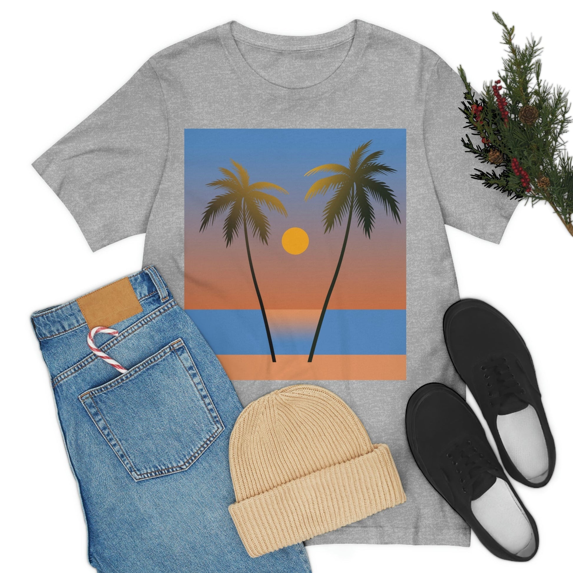 Palm Beach Sunset Minimal Art Unisex Jersey Short Sleeve T-Shirt Ichaku [Perfect Gifts Selection]