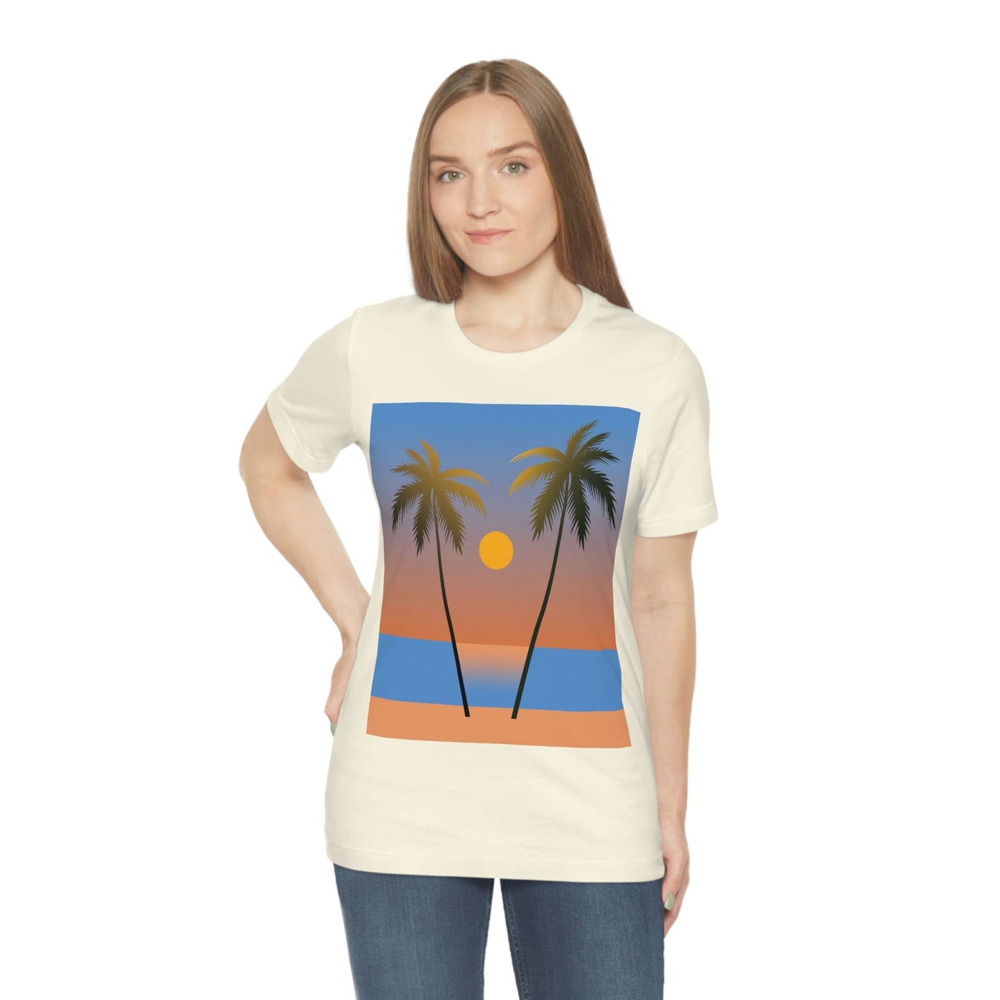 Palm Beach Sunset Minimal Art Unisex Jersey Short Sleeve T-Shirt Ichaku [Perfect Gifts Selection]