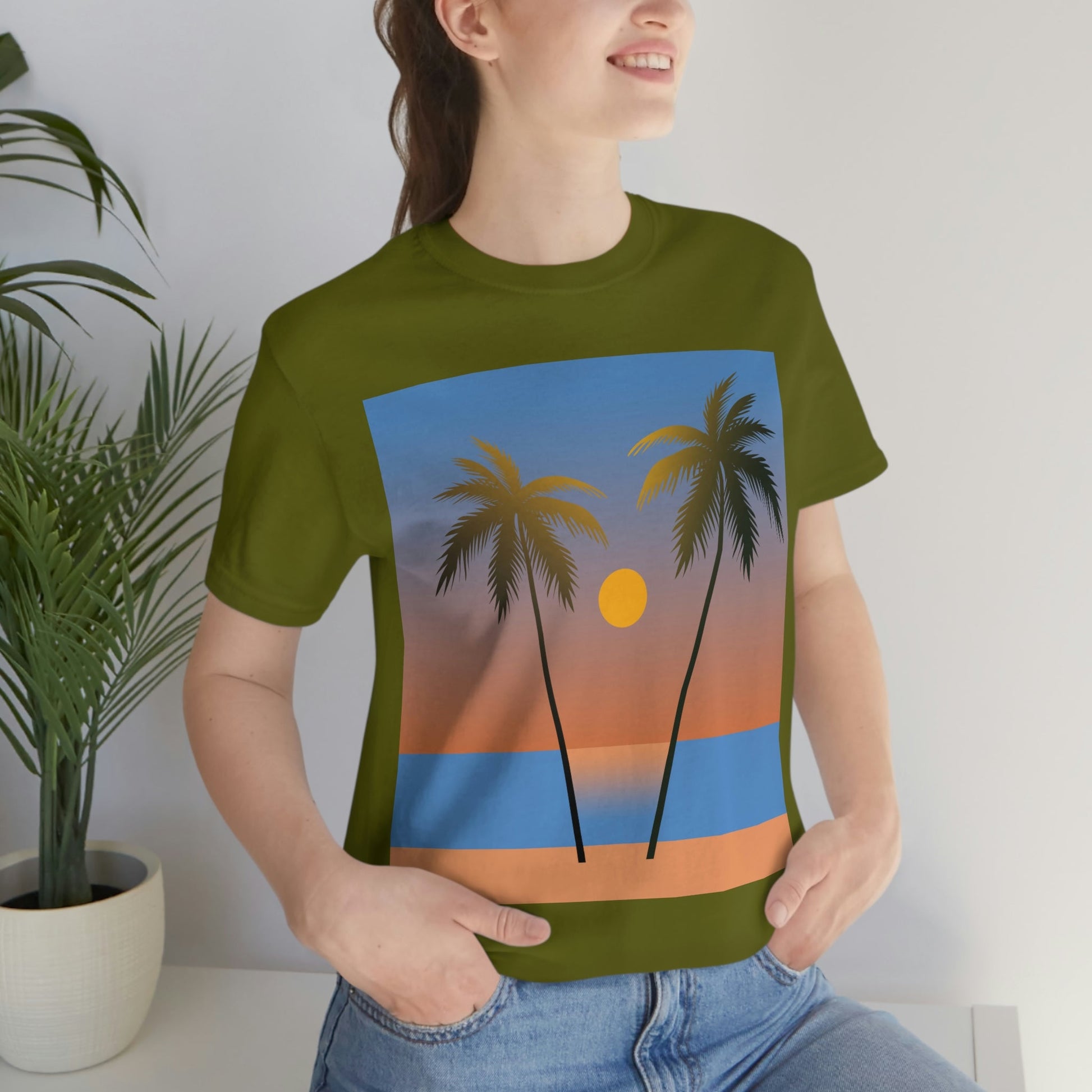 Palm Beach Sunset Minimal Art Unisex Jersey Short Sleeve T-Shirt Ichaku [Perfect Gifts Selection]