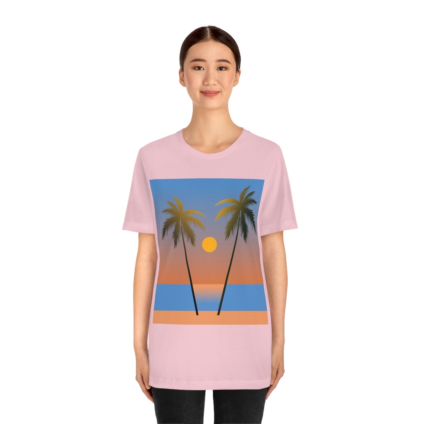 Palm Beach Sunset Minimal Art Unisex Jersey Short Sleeve T-Shirt Ichaku [Perfect Gifts Selection]