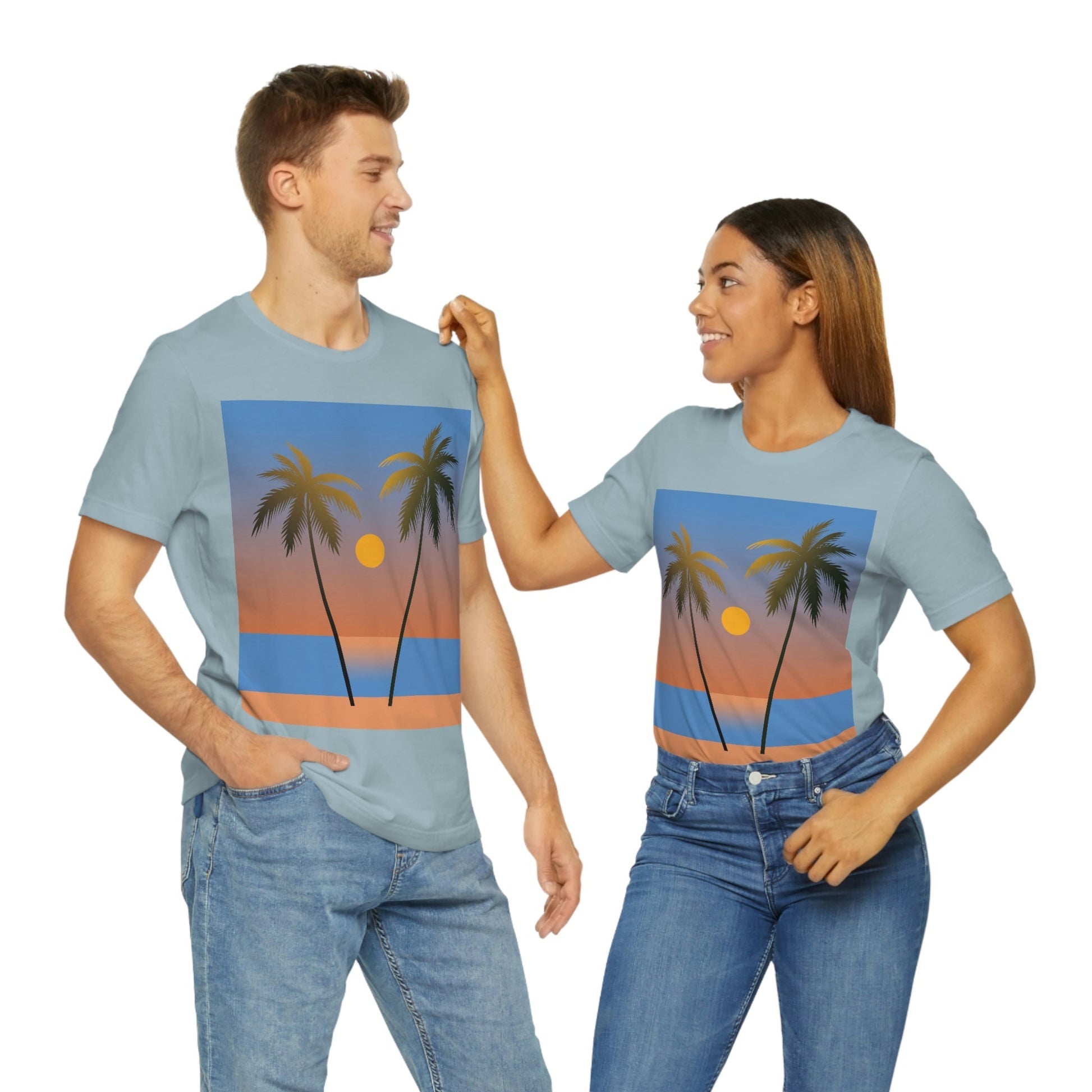 Palm Beach Sunset Minimal Art Unisex Jersey Short Sleeve T-Shirt Ichaku [Perfect Gifts Selection]