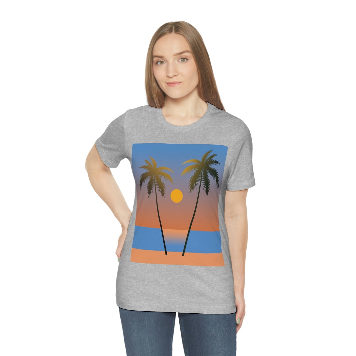 Palm Beach Sunset Minimal Art Unisex Jersey Short Sleeve T-Shirt Ichaku [Perfect Gifts Selection]