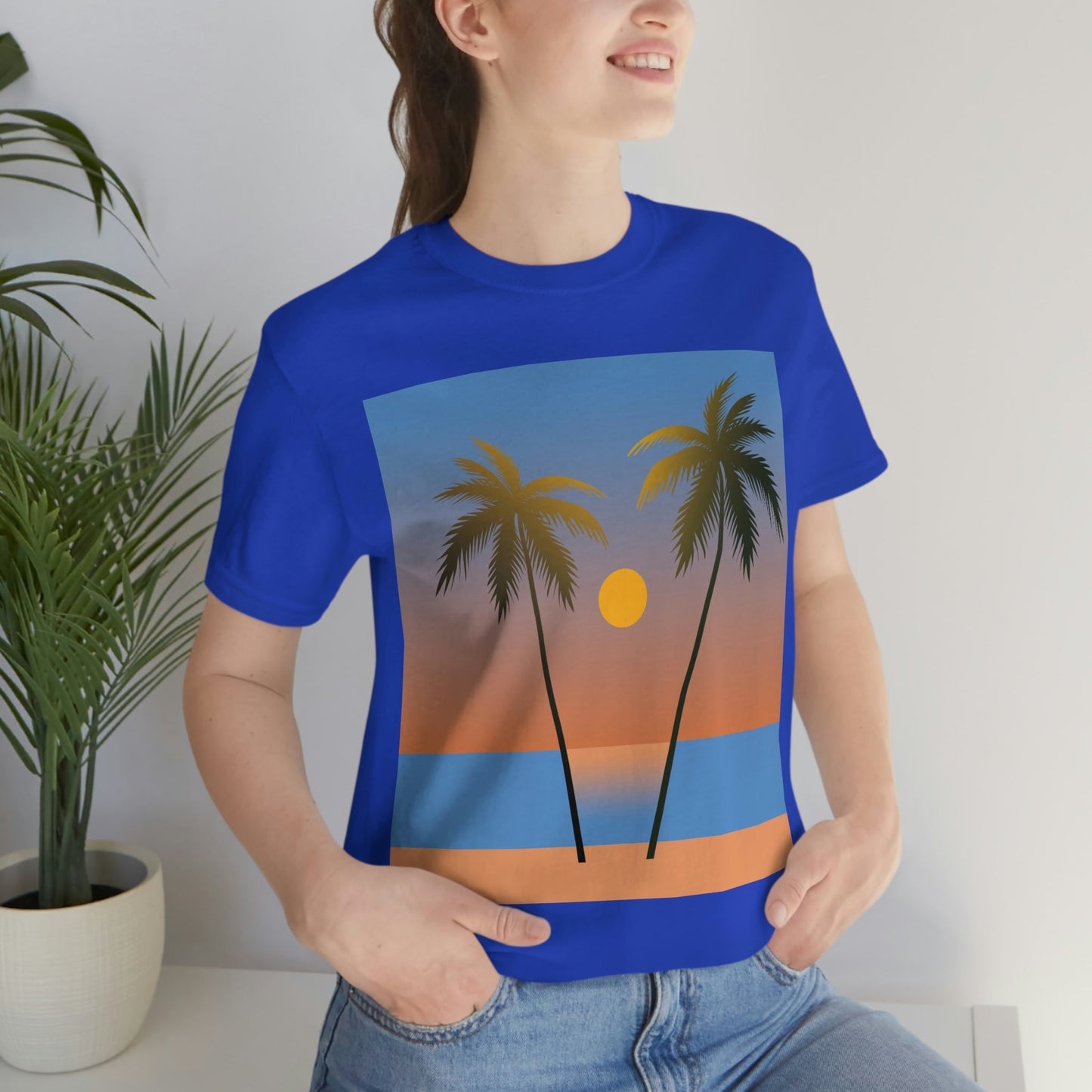 Palm Beach Sunset Minimal Art Unisex Jersey Short Sleeve T-Shirt Ichaku [Perfect Gifts Selection]