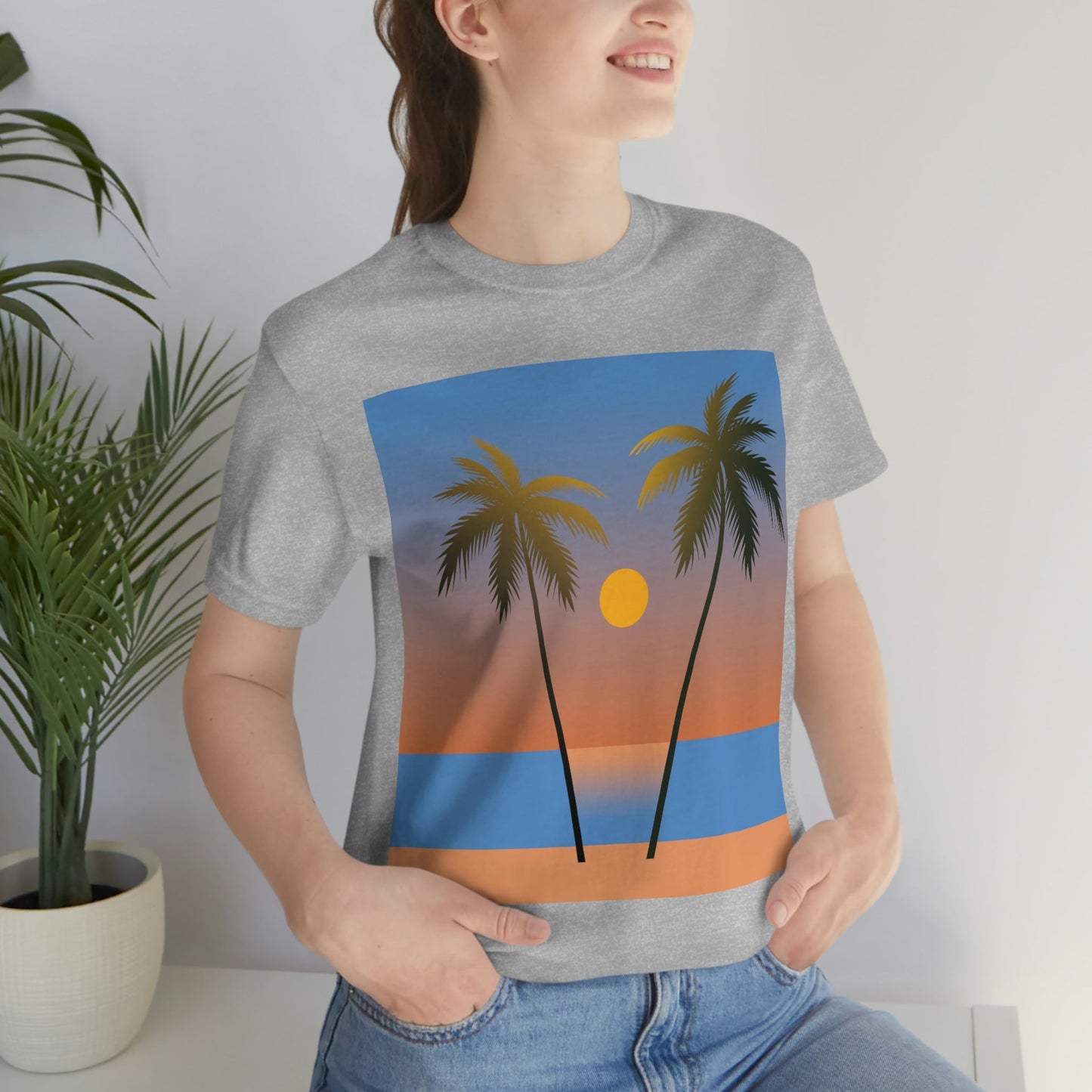 Palm Beach Sunset Minimal Art Unisex Jersey Short Sleeve T-Shirt Ichaku [Perfect Gifts Selection]