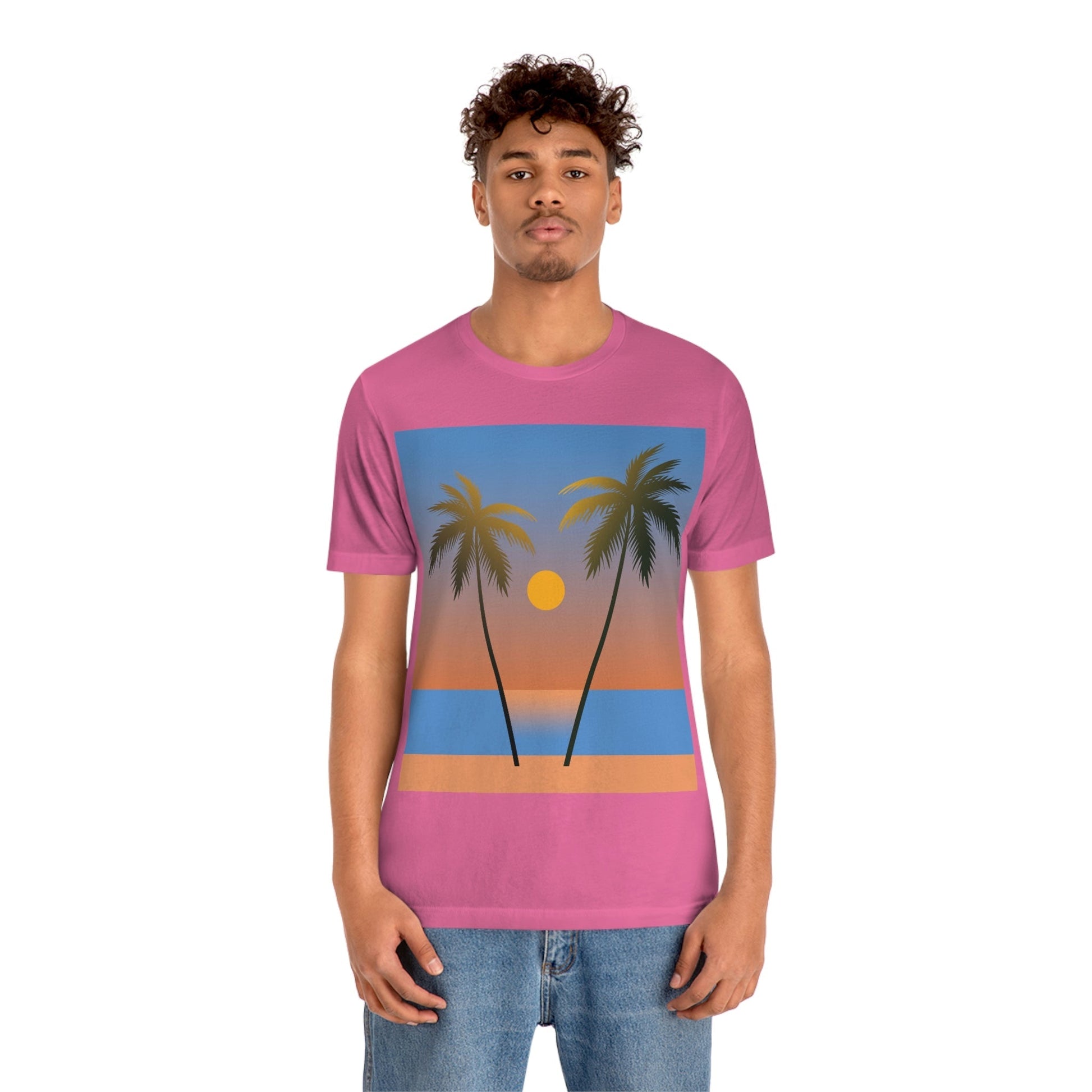 Palm Beach Sunset Minimal Art Unisex Jersey Short Sleeve T-Shirt Ichaku [Perfect Gifts Selection]