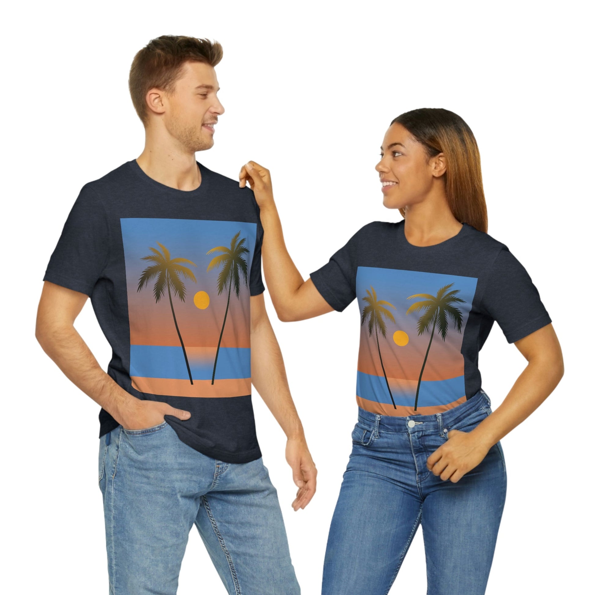 Palm Beach Sunset Minimal Art Unisex Jersey Short Sleeve T-Shirt Ichaku [Perfect Gifts Selection]