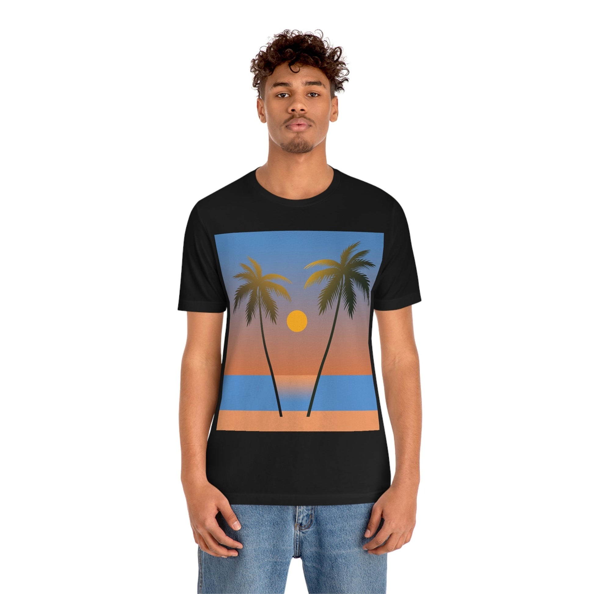 Palm Beach Sunset Minimal Art Unisex Jersey Short Sleeve T-Shirt Ichaku [Perfect Gifts Selection]