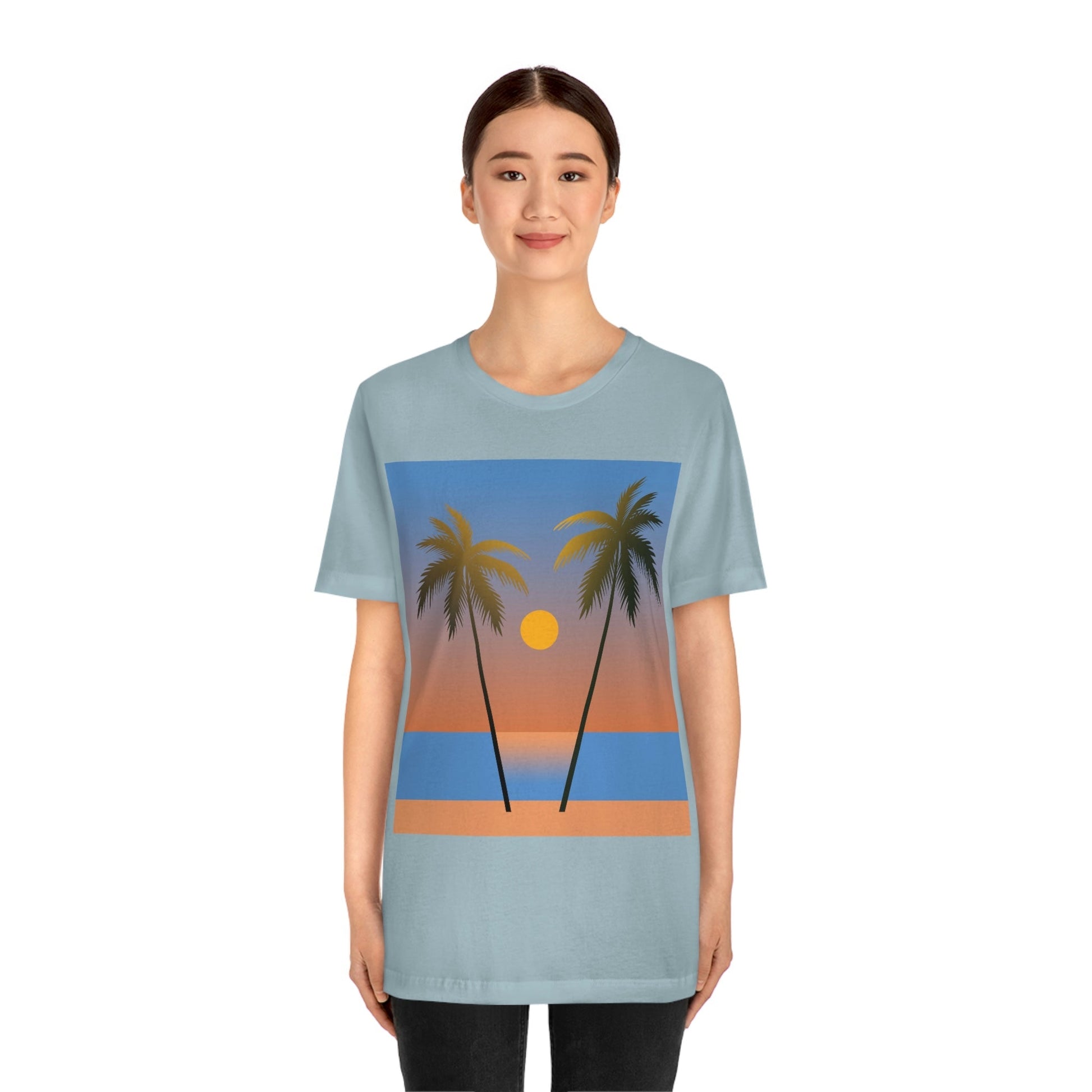 Palm Beach Sunset Minimal Art Unisex Jersey Short Sleeve T-Shirt Ichaku [Perfect Gifts Selection]