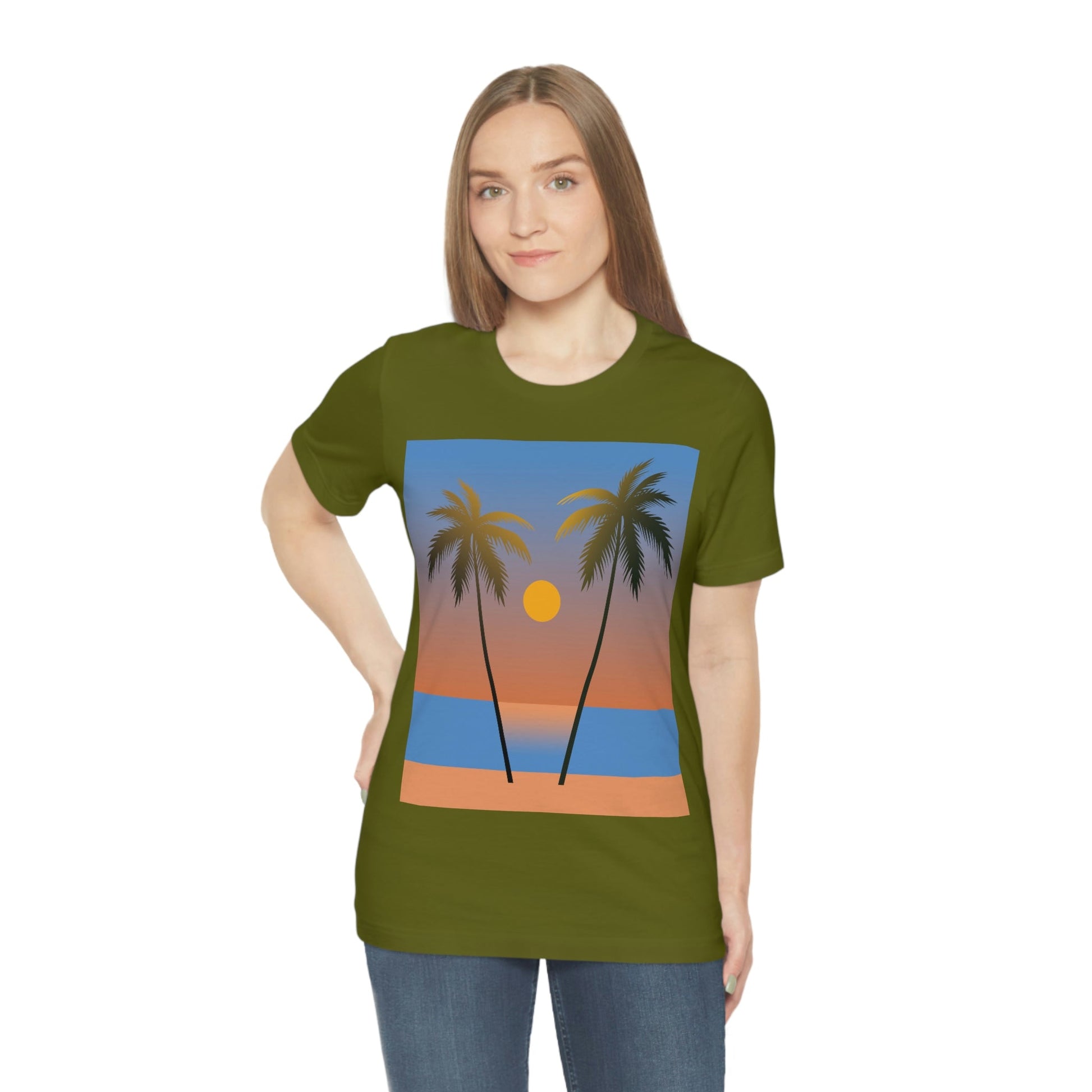 Palm Beach Sunset Minimal Art Unisex Jersey Short Sleeve T-Shirt Ichaku [Perfect Gifts Selection]