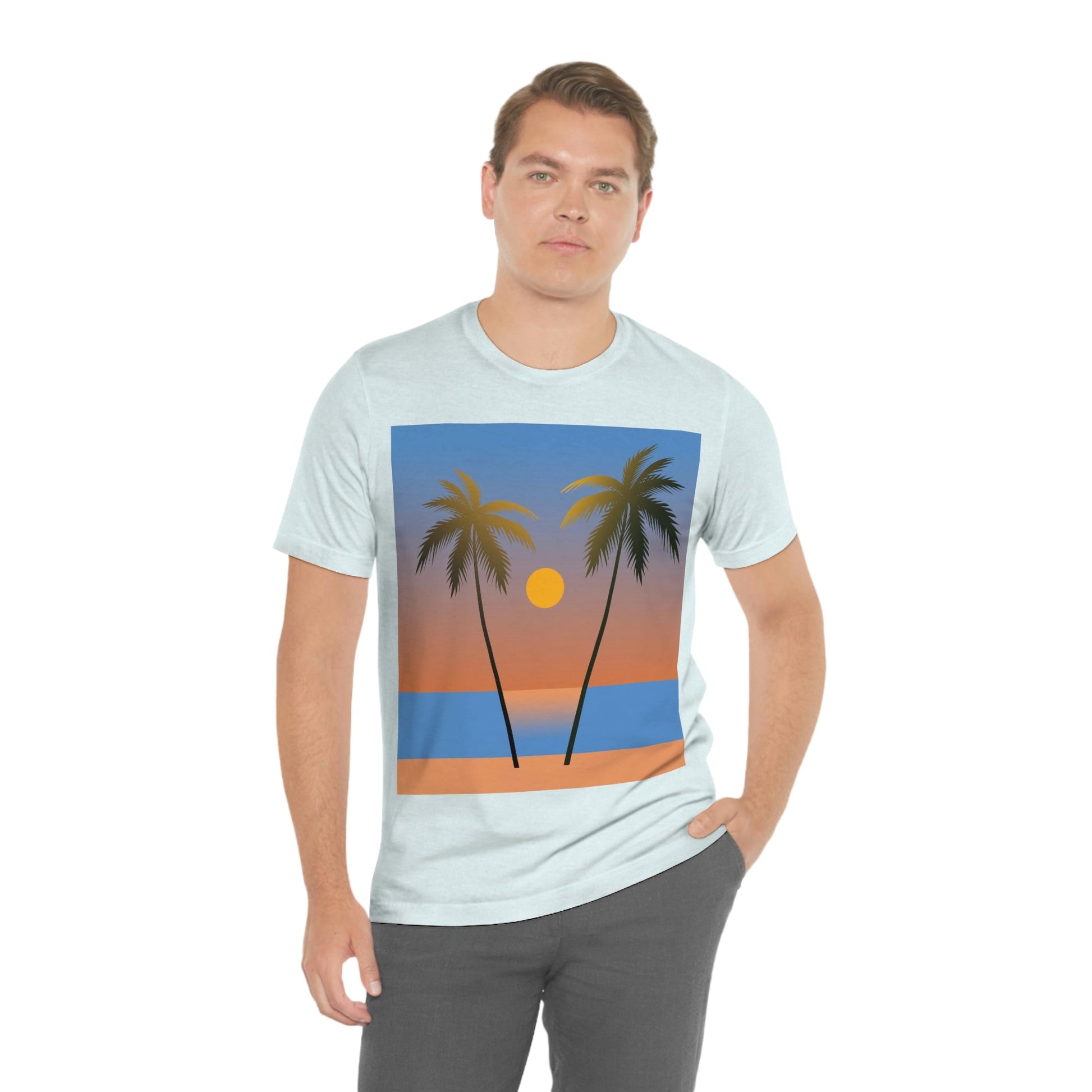 Palm Beach Sunset Minimal Art Unisex Jersey Short Sleeve T-Shirt Ichaku [Perfect Gifts Selection]