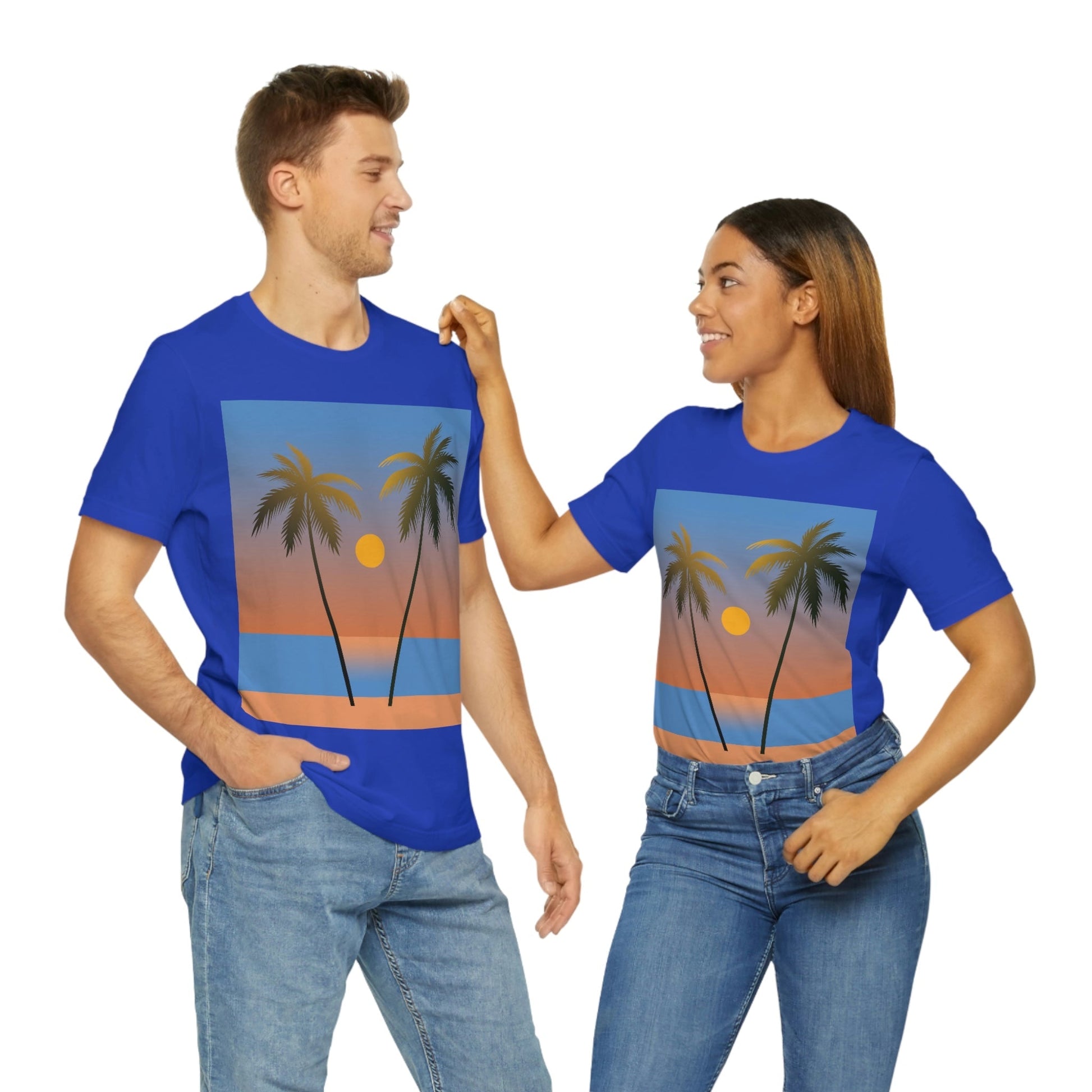 Palm Beach Sunset Minimal Art Unisex Jersey Short Sleeve T-Shirt Ichaku [Perfect Gifts Selection]