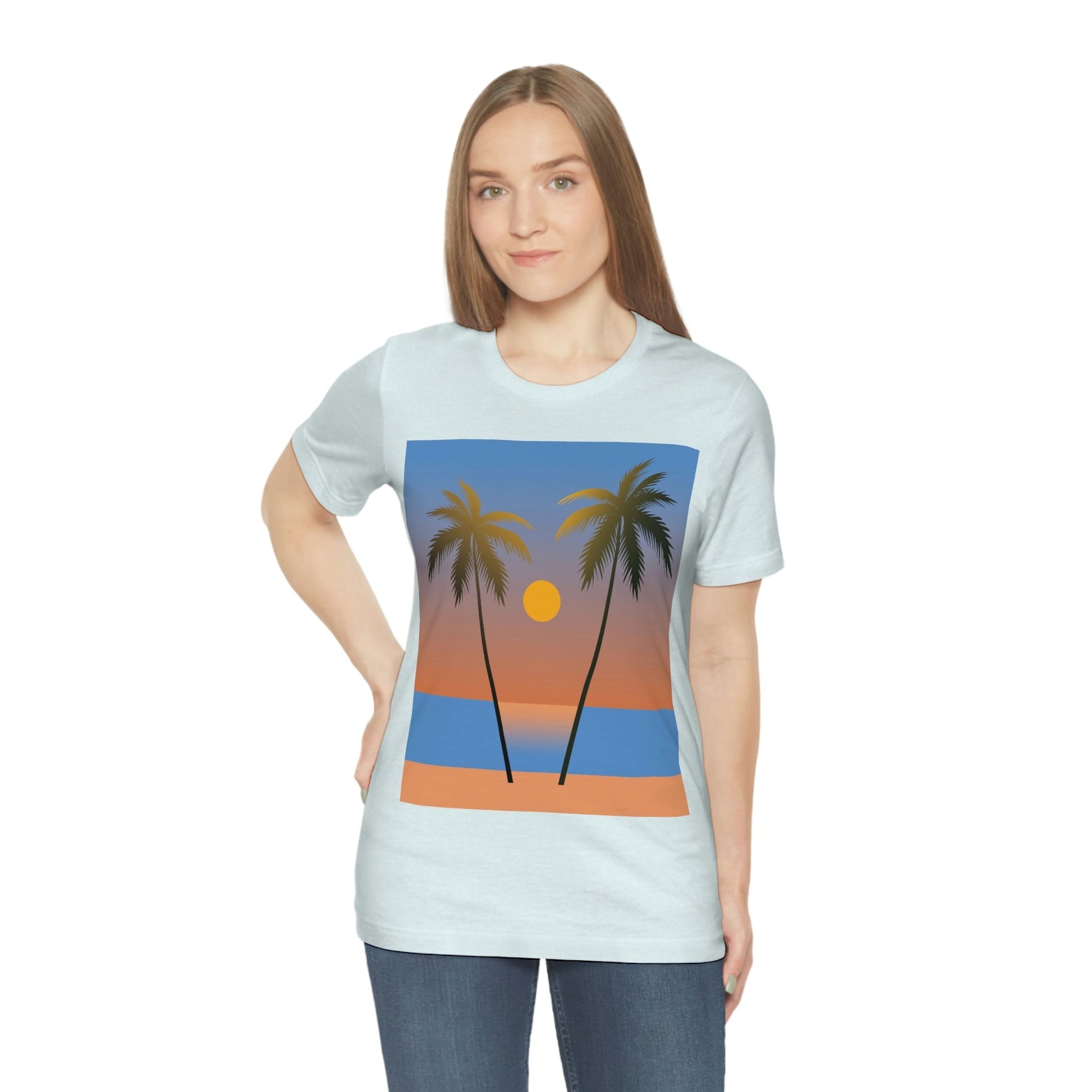 Palm Beach Sunset Minimal Art Unisex Jersey Short Sleeve T-Shirt Ichaku [Perfect Gifts Selection]