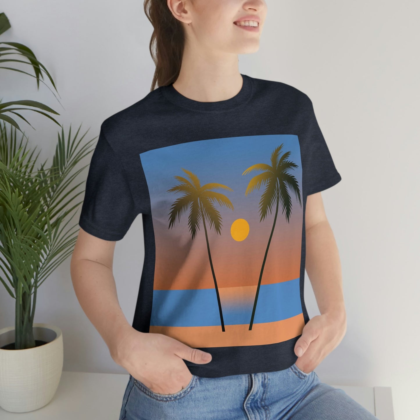 Palm Beach Sunset Minimal Art Unisex Jersey Short Sleeve T-Shirt Ichaku [Perfect Gifts Selection]