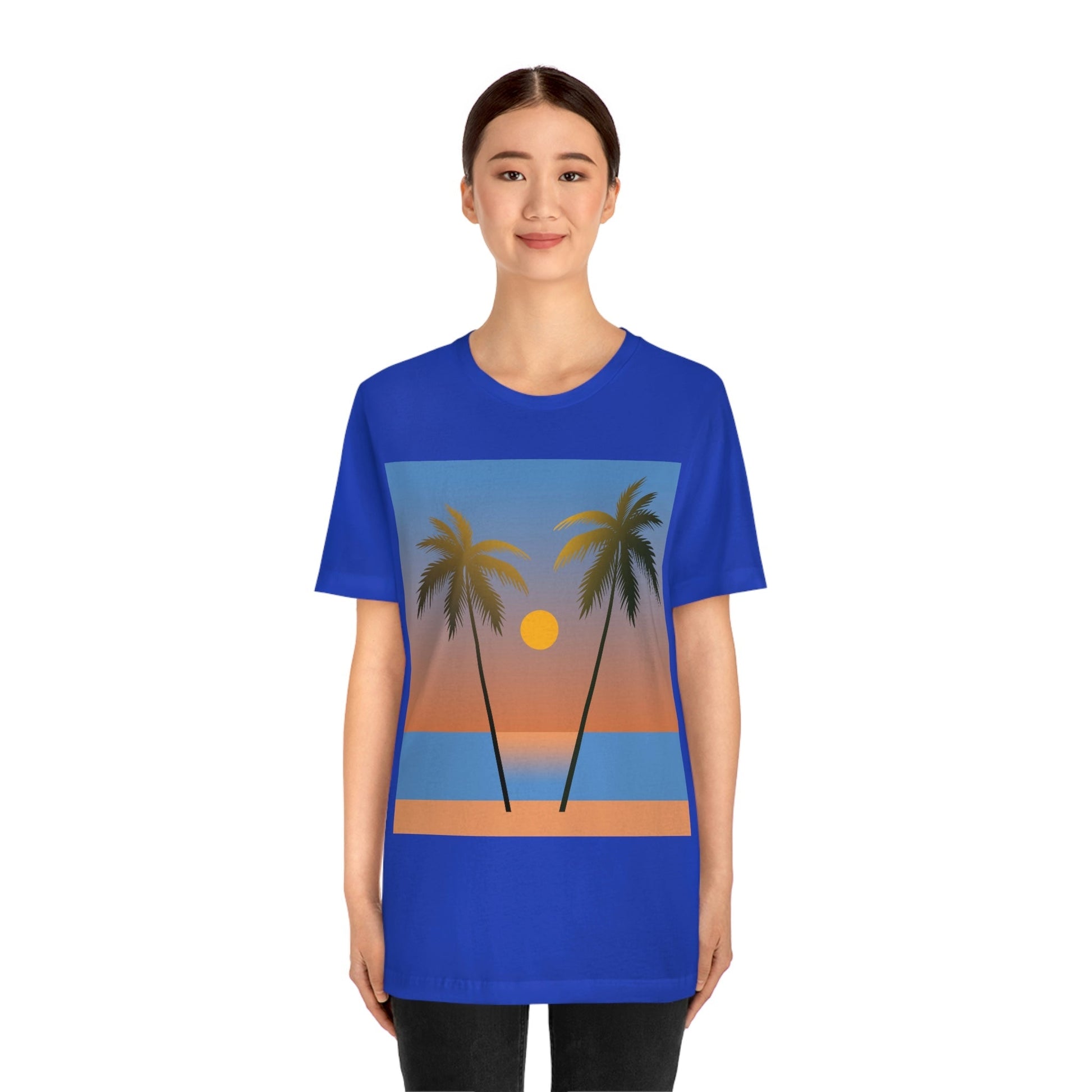 Palm Beach Sunset Minimal Art Unisex Jersey Short Sleeve T-Shirt Ichaku [Perfect Gifts Selection]