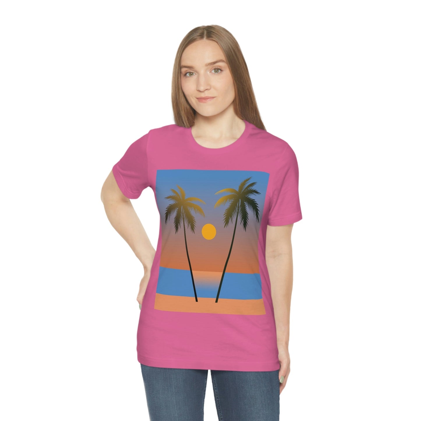 Palm Beach Sunset Minimal Art Unisex Jersey Short Sleeve T-Shirt Ichaku [Perfect Gifts Selection]