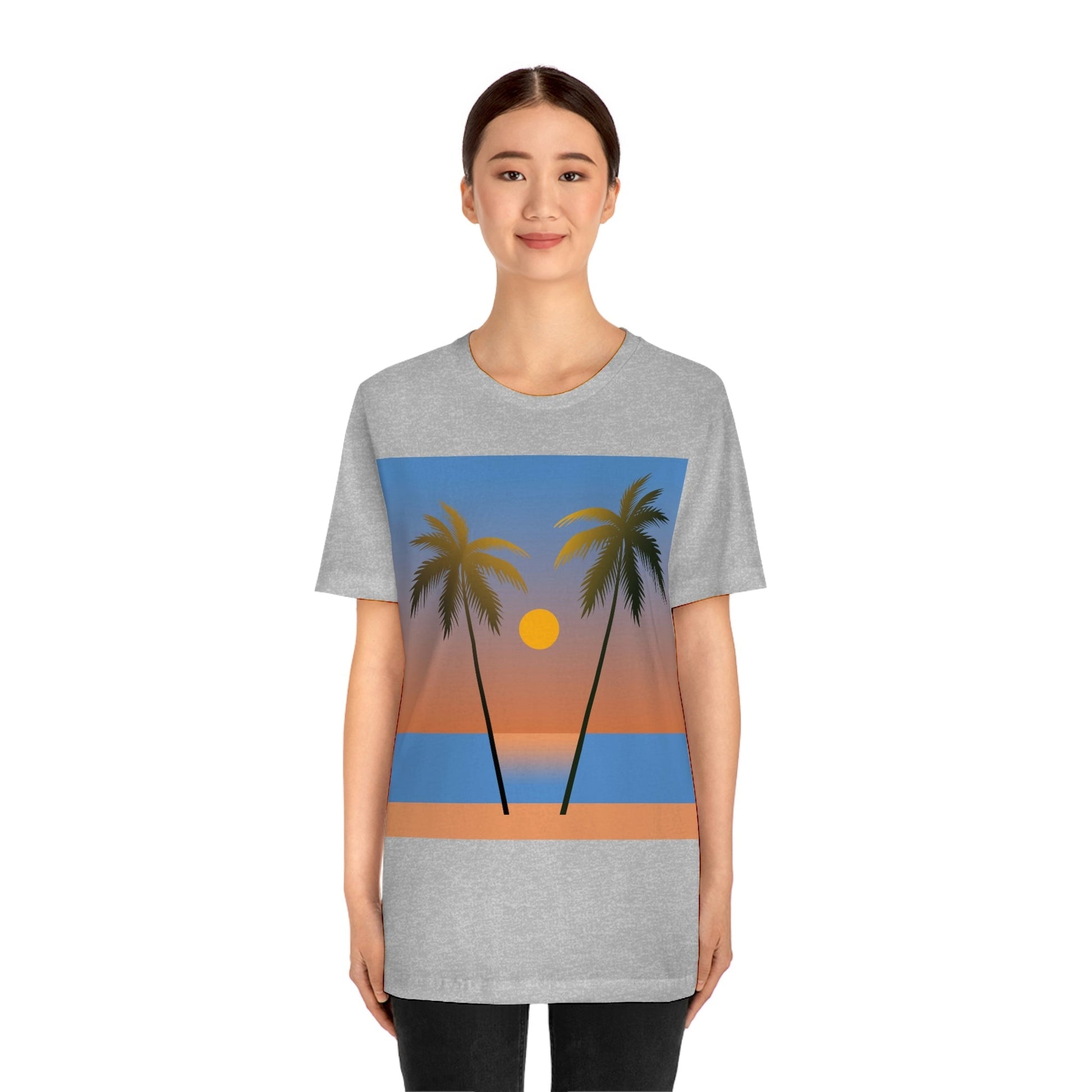 Palm Beach Sunset Minimal Art Unisex Jersey Short Sleeve T-Shirt Ichaku [Perfect Gifts Selection]