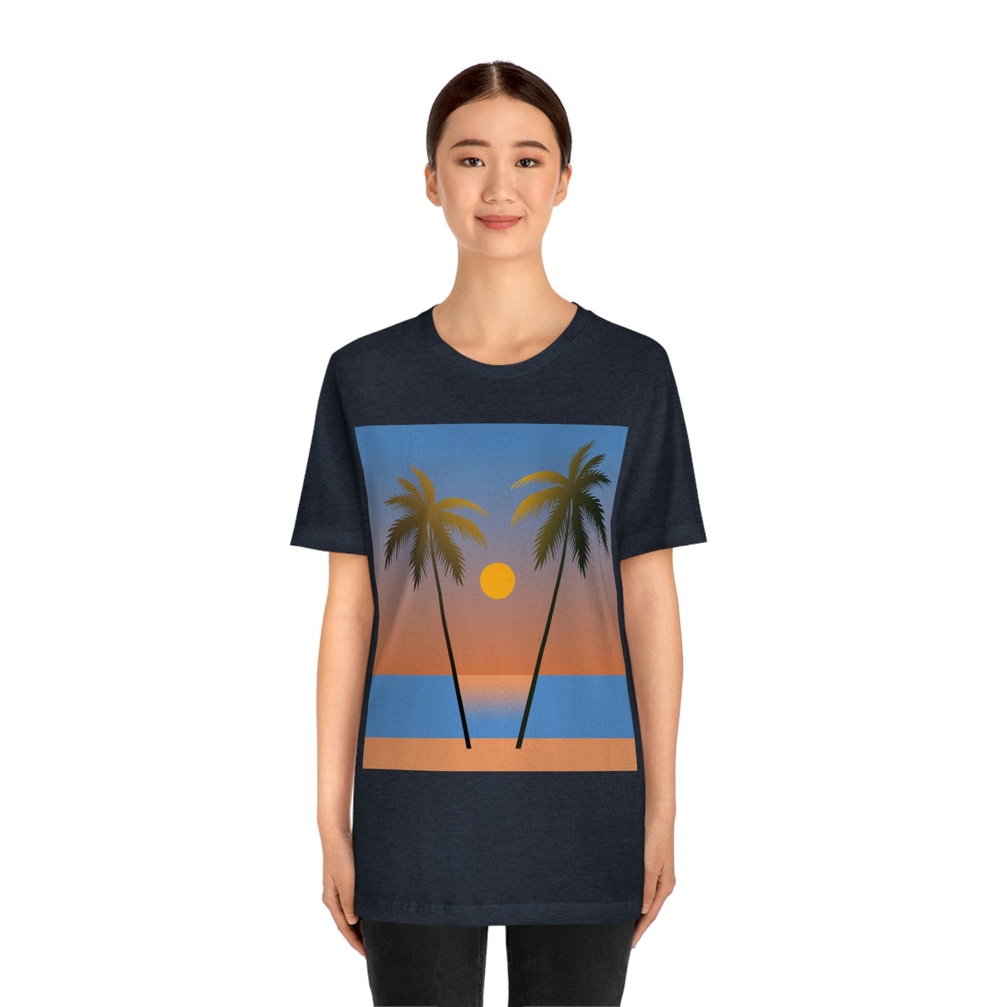 Palm Beach Sunset Minimal Art Unisex Jersey Short Sleeve T-Shirt Ichaku [Perfect Gifts Selection]