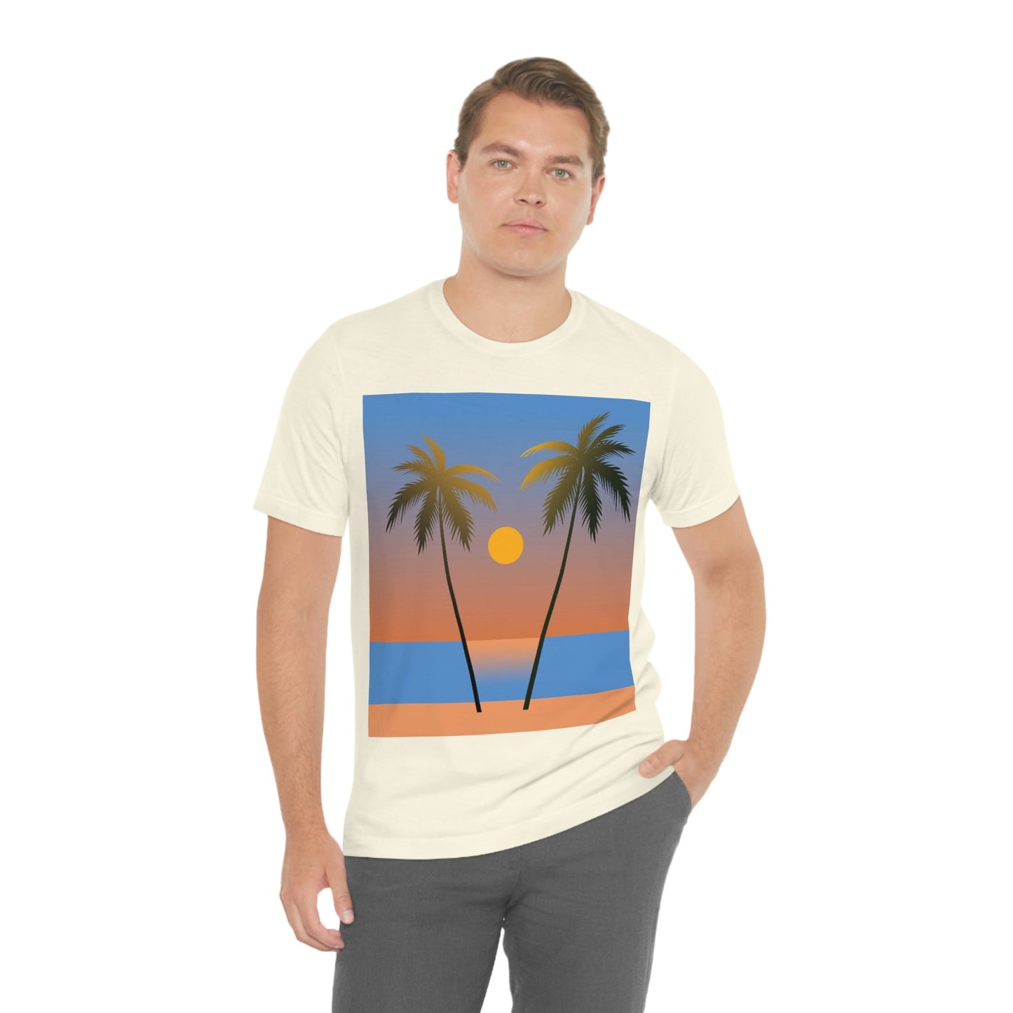 Palm Beach Sunset Minimal Art Unisex Jersey Short Sleeve T-Shirt Ichaku [Perfect Gifts Selection]