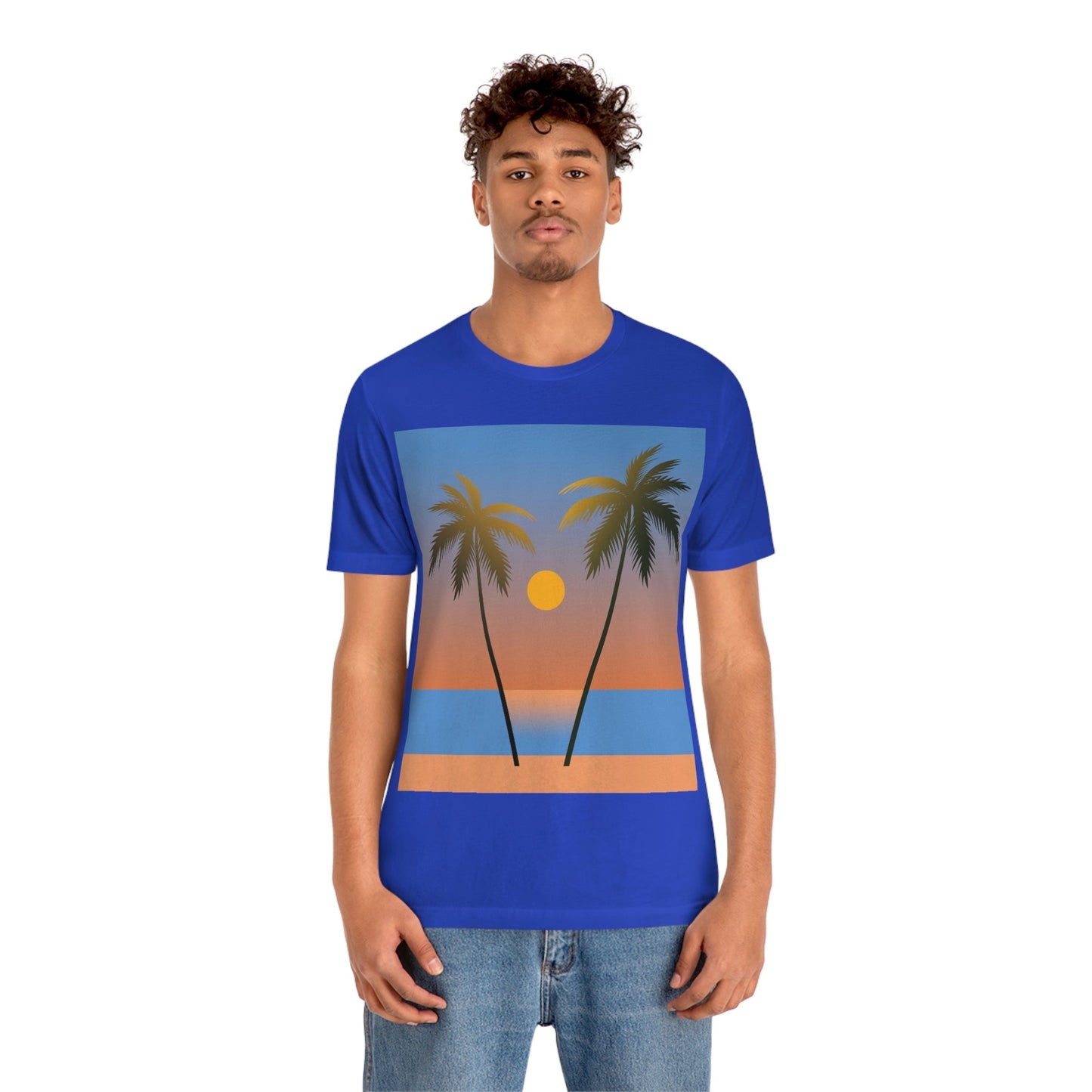 Palm Beach Sunset Minimal Art Unisex Jersey Short Sleeve T-Shirt Ichaku [Perfect Gifts Selection]