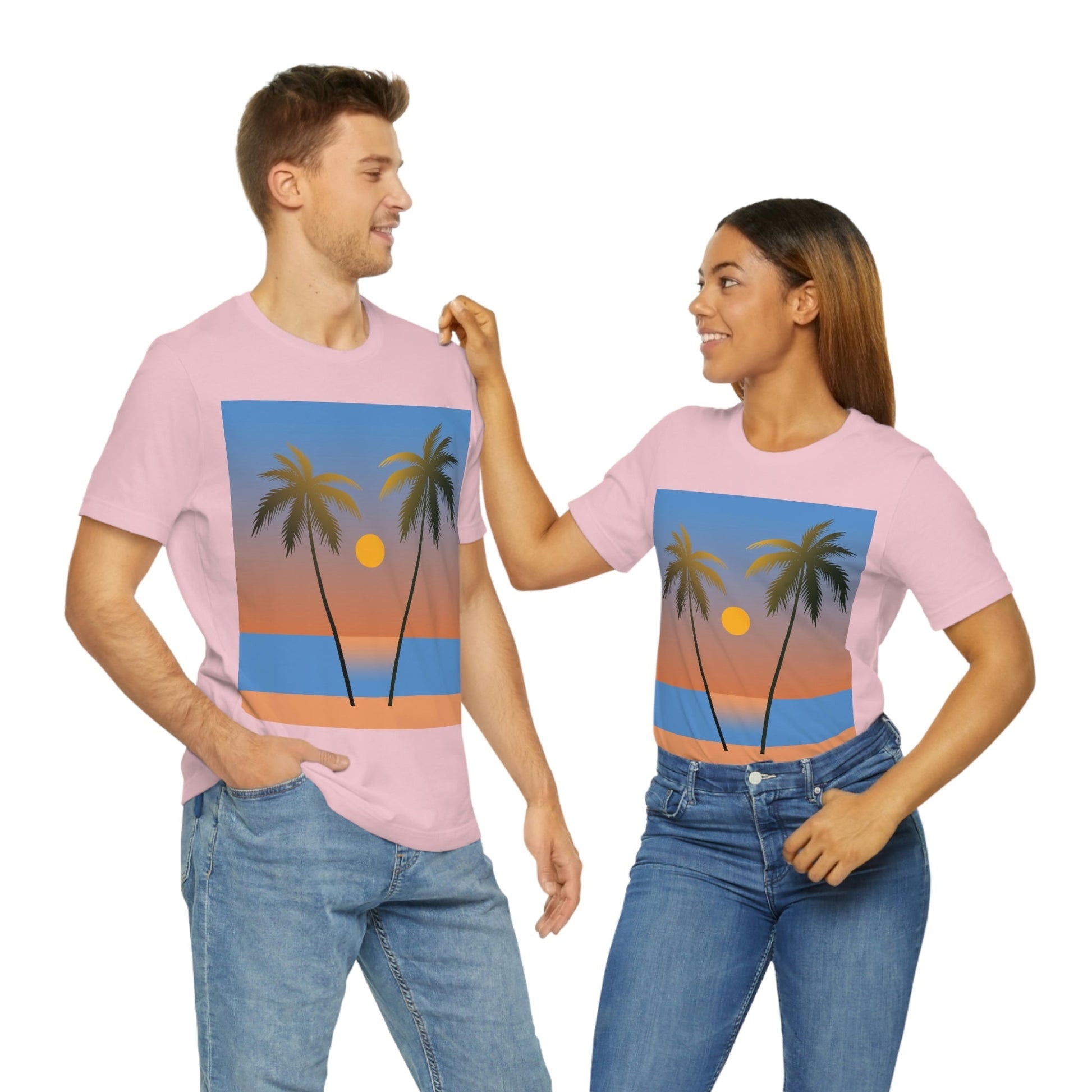 Palm Beach Sunset Minimal Art Unisex Jersey Short Sleeve T-Shirt Ichaku [Perfect Gifts Selection]