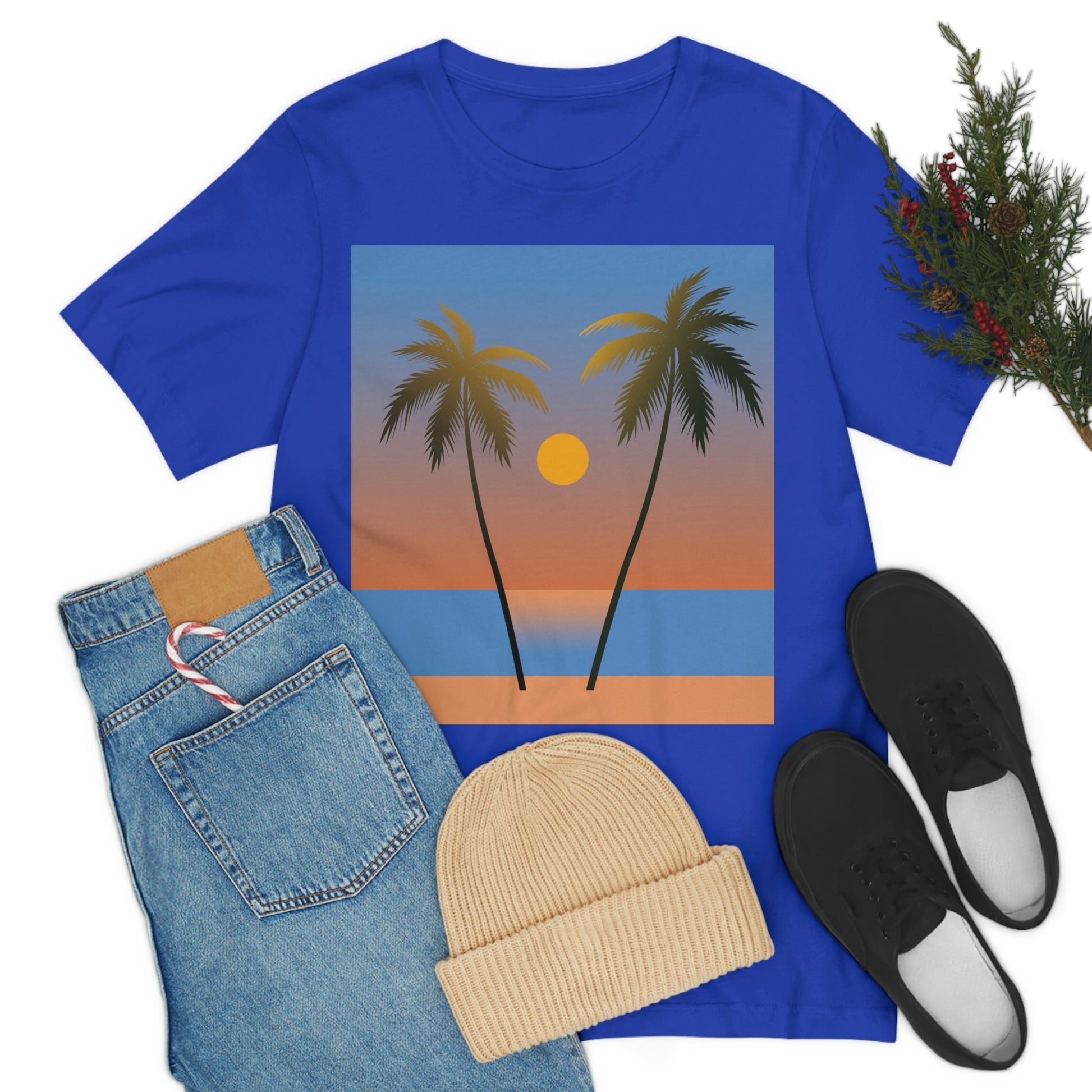 Palm Beach Sunset Minimal Art Unisex Jersey Short Sleeve T-Shirt Ichaku [Perfect Gifts Selection]