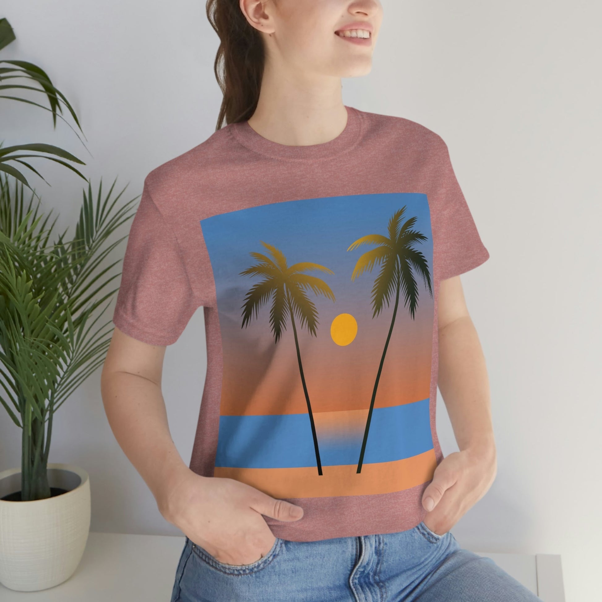 Palm Beach Sunset Minimal Art Unisex Jersey Short Sleeve T-Shirt Ichaku [Perfect Gifts Selection]