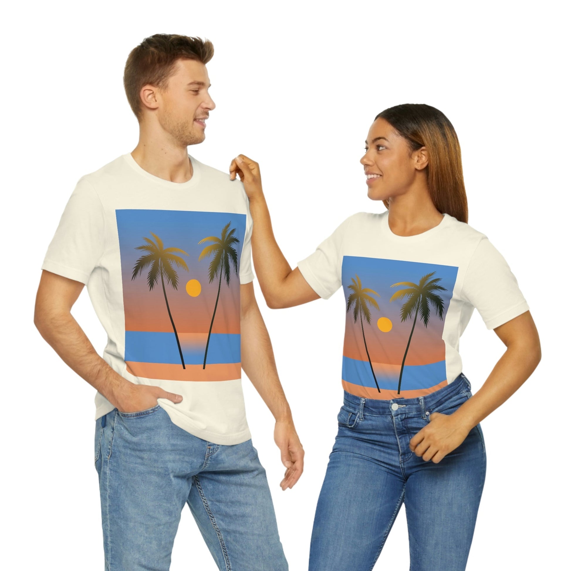 Palm Beach Sunset Minimal Art Unisex Jersey Short Sleeve T-Shirt Ichaku [Perfect Gifts Selection]