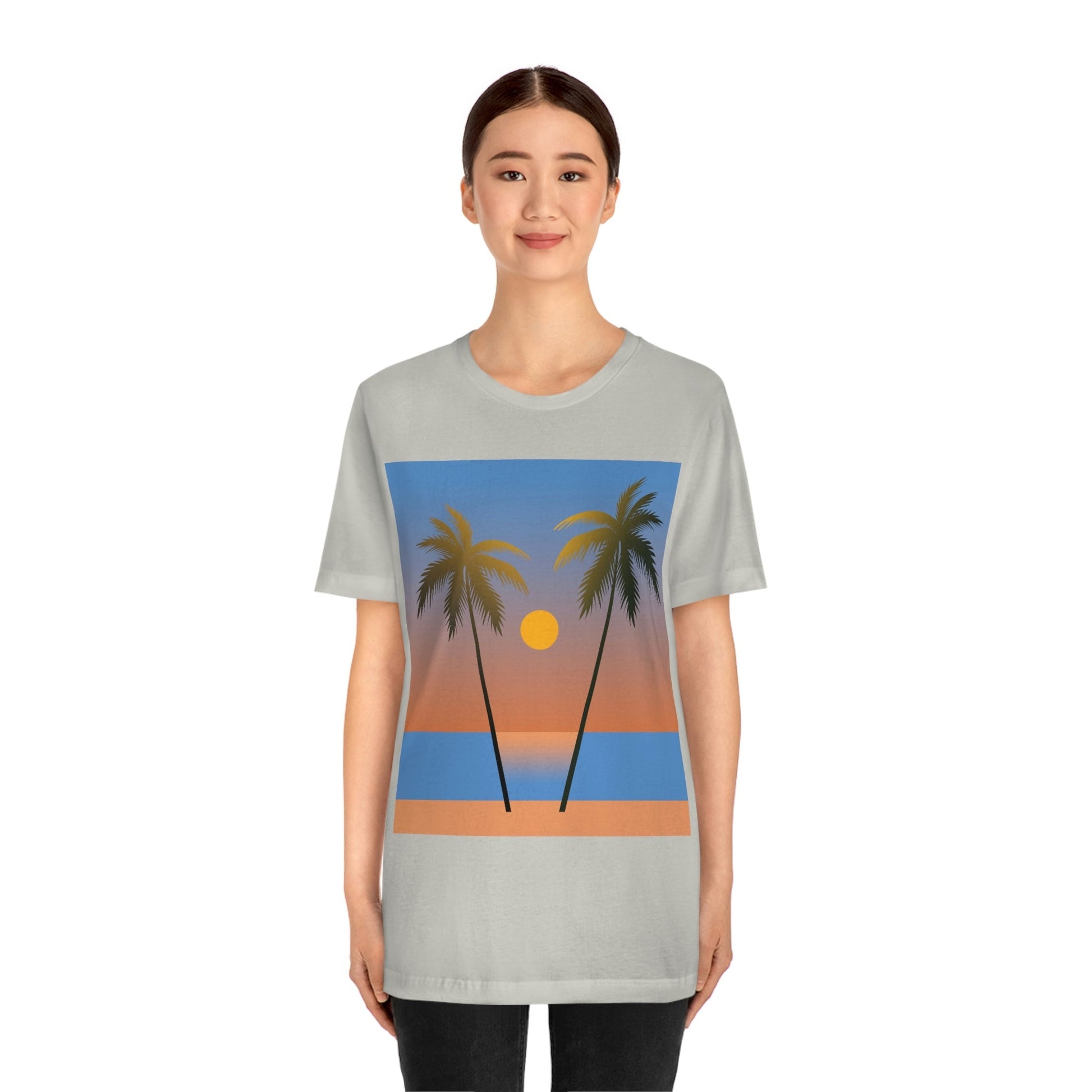 Palm Beach Sunset Minimal Art Unisex Jersey Short Sleeve T-Shirt Ichaku [Perfect Gifts Selection]