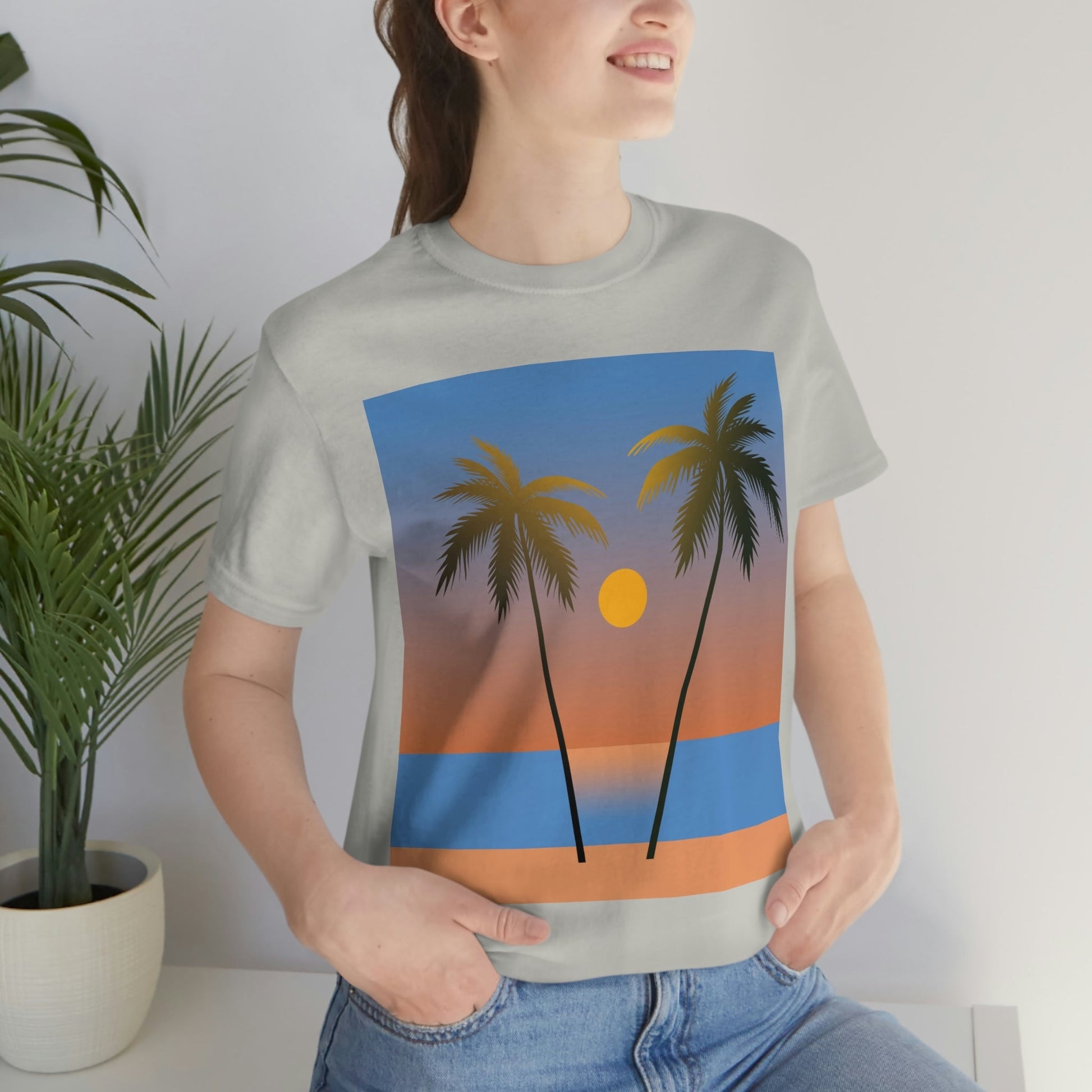 Palm Beach Sunset Minimal Art Unisex Jersey Short Sleeve T-Shirt Ichaku [Perfect Gifts Selection]