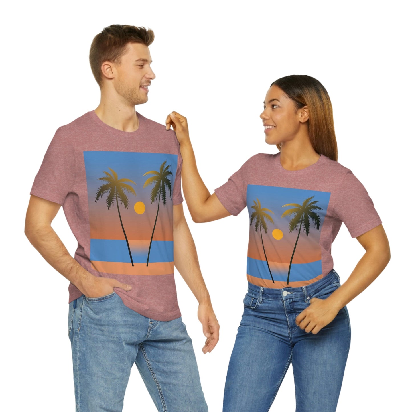 Palm Beach Sunset Minimal Art Unisex Jersey Short Sleeve T-Shirt Ichaku [Perfect Gifts Selection]