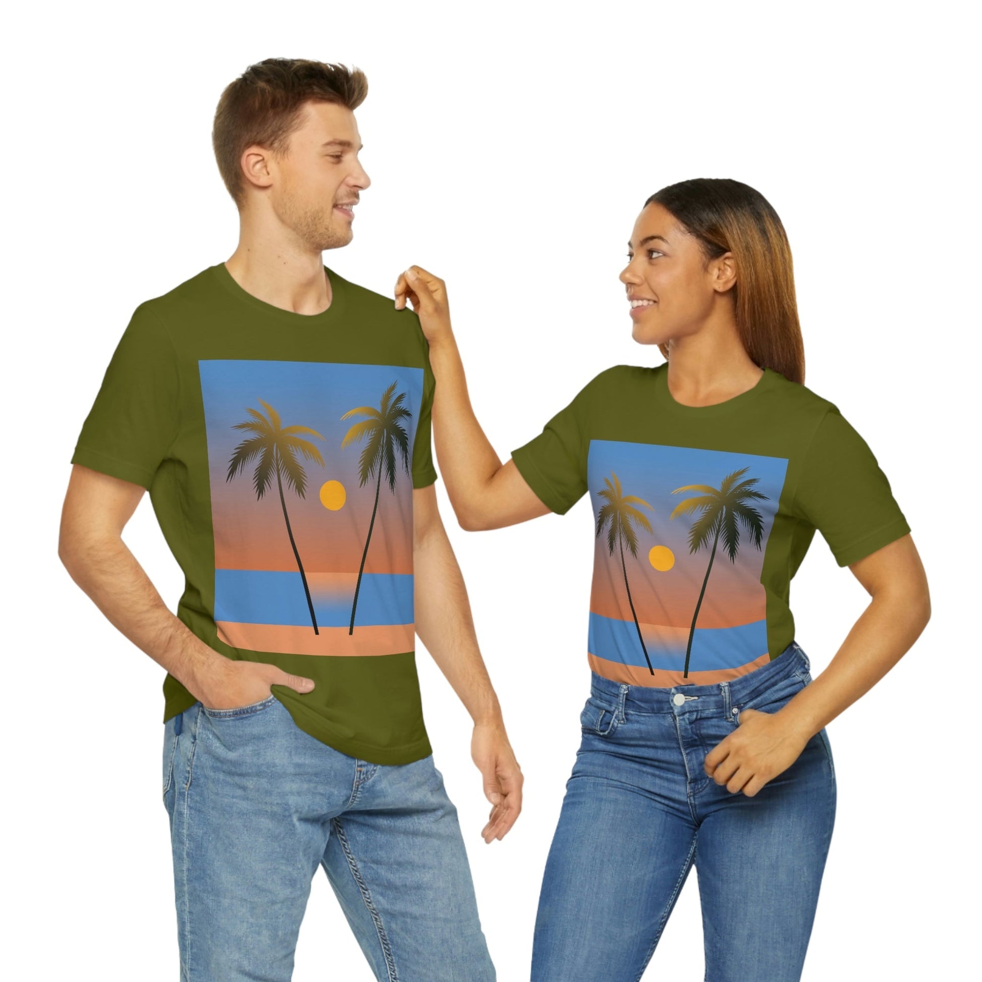 Palm Beach Sunset Minimal Art Unisex Jersey Short Sleeve T-Shirt Ichaku [Perfect Gifts Selection]