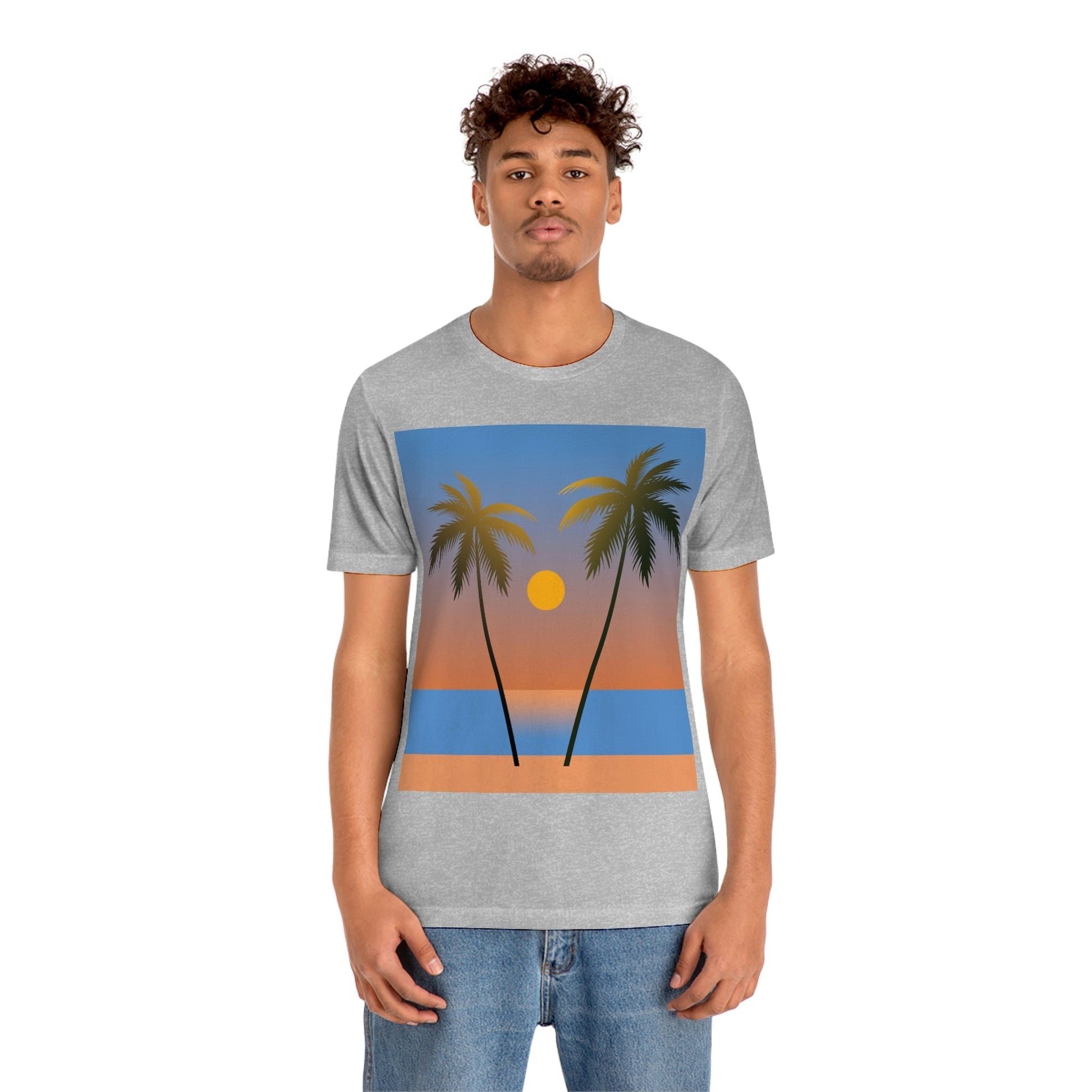 Palm Beach Sunset Minimal Art Unisex Jersey Short Sleeve T-Shirt Ichaku [Perfect Gifts Selection]