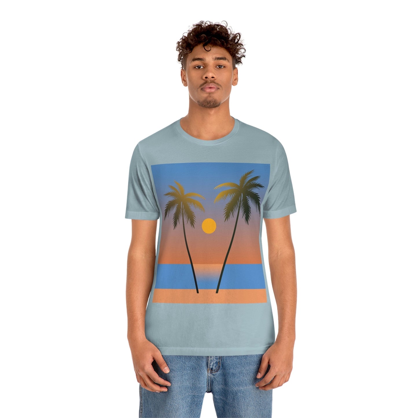 Palm Beach Sunset Minimal Art Unisex Jersey Short Sleeve T-Shirt Ichaku [Perfect Gifts Selection]