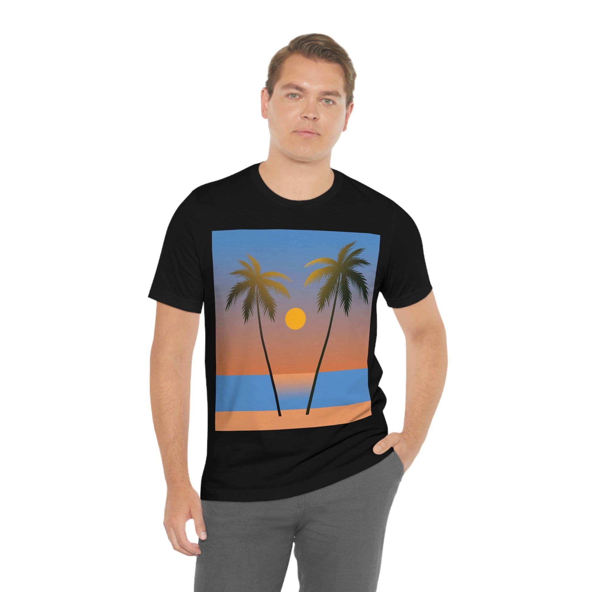 Palm Beach Sunset Minimal Art Unisex Jersey Short Sleeve T-Shirt Ichaku [Perfect Gifts Selection]