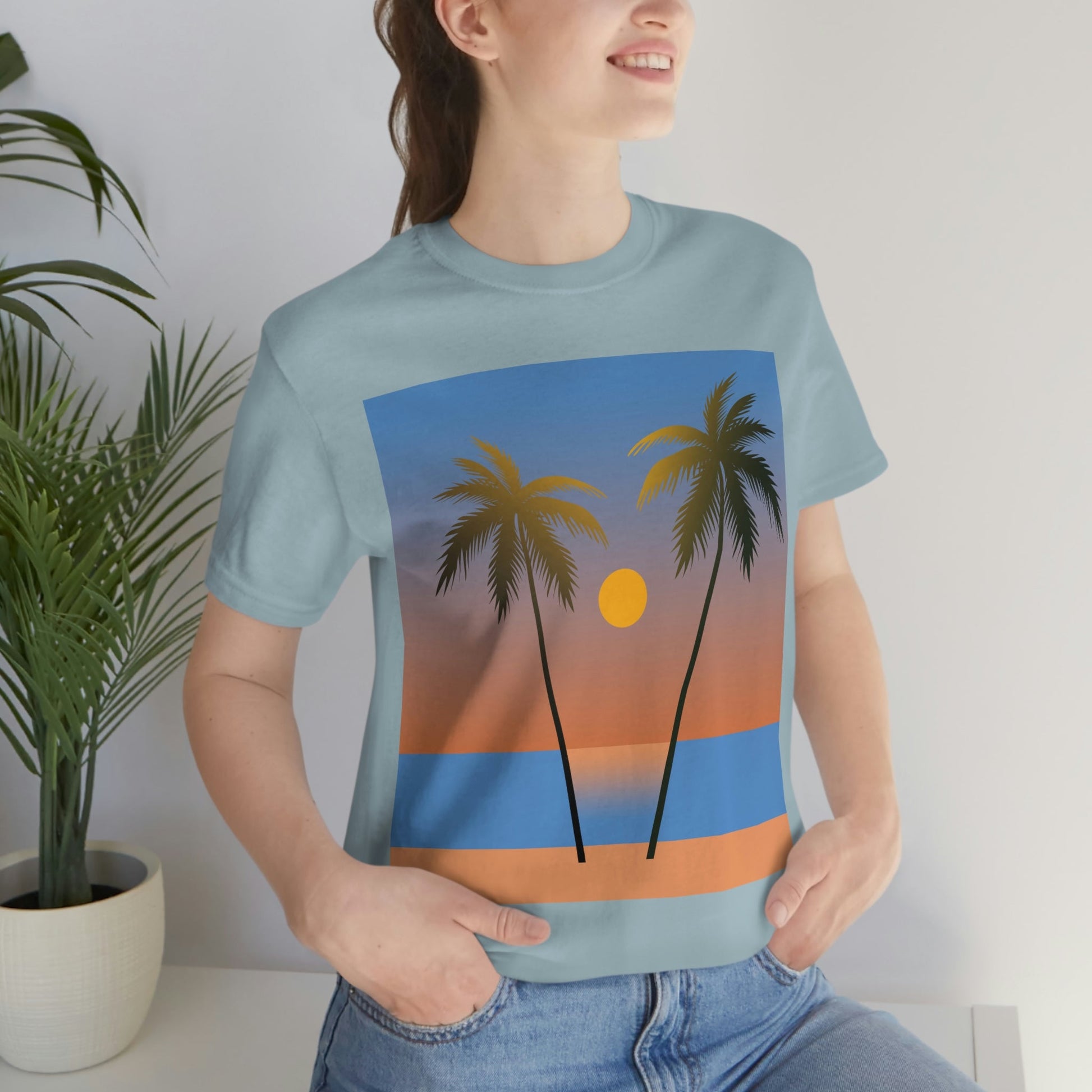 Palm Beach Sunset Minimal Art Unisex Jersey Short Sleeve T-Shirt Ichaku [Perfect Gifts Selection]