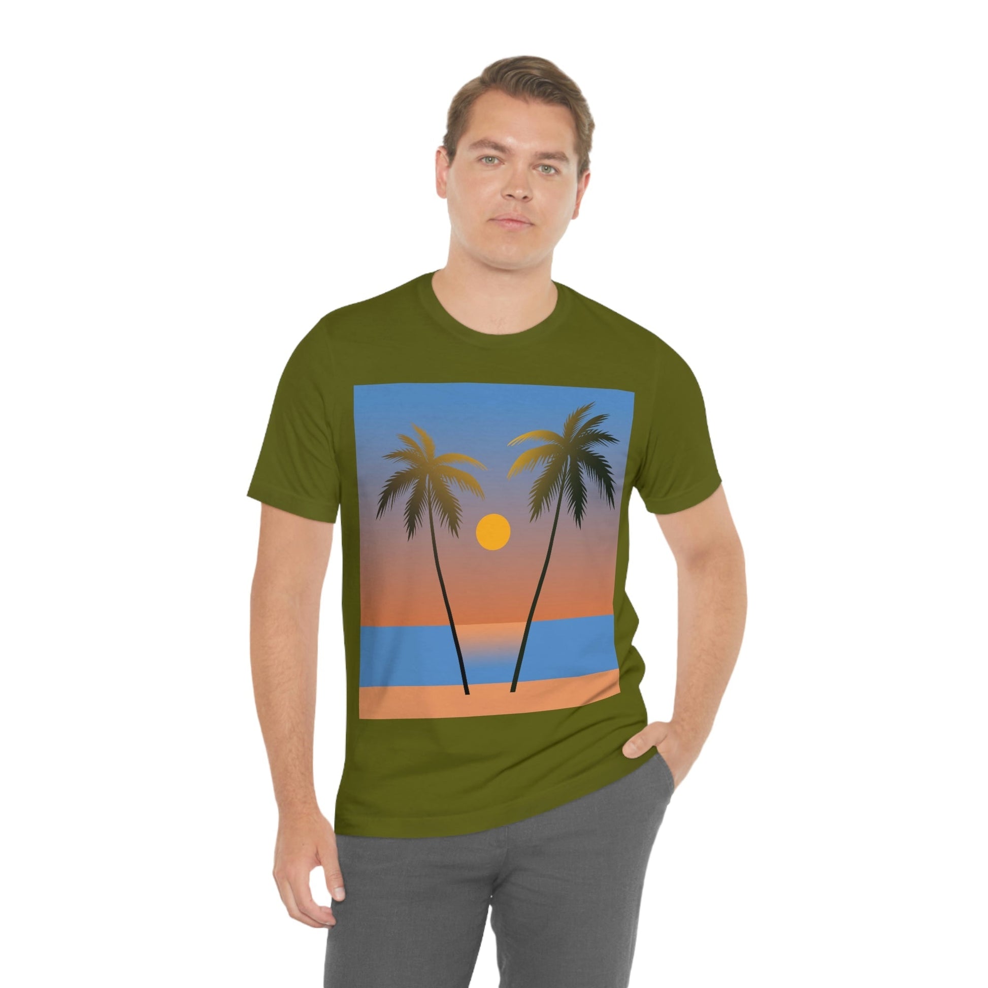 Palm Beach Sunset Minimal Art Unisex Jersey Short Sleeve T-Shirt Ichaku [Perfect Gifts Selection]