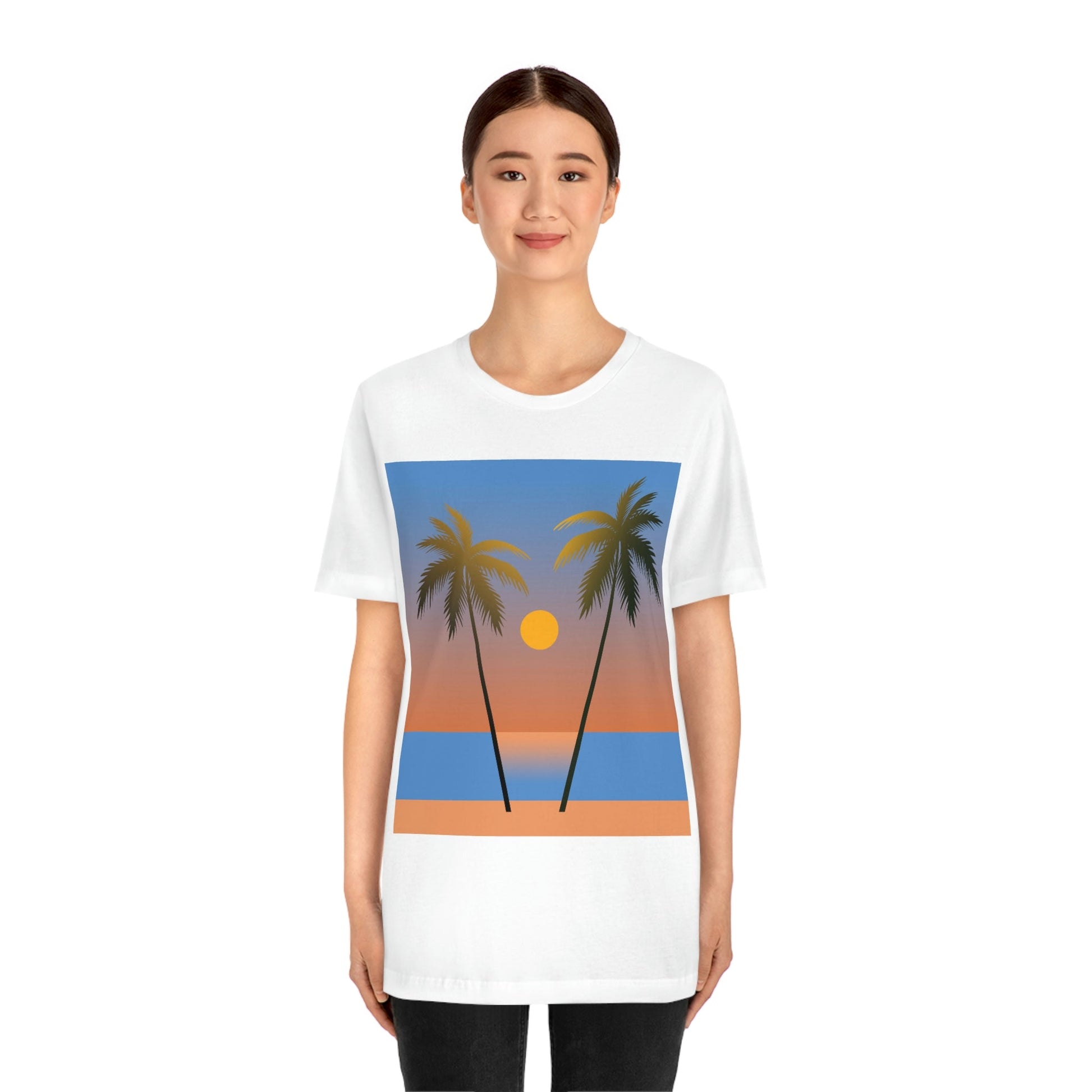 Palm Beach Sunset Minimal Art Unisex Jersey Short Sleeve T-Shirt Ichaku [Perfect Gifts Selection]