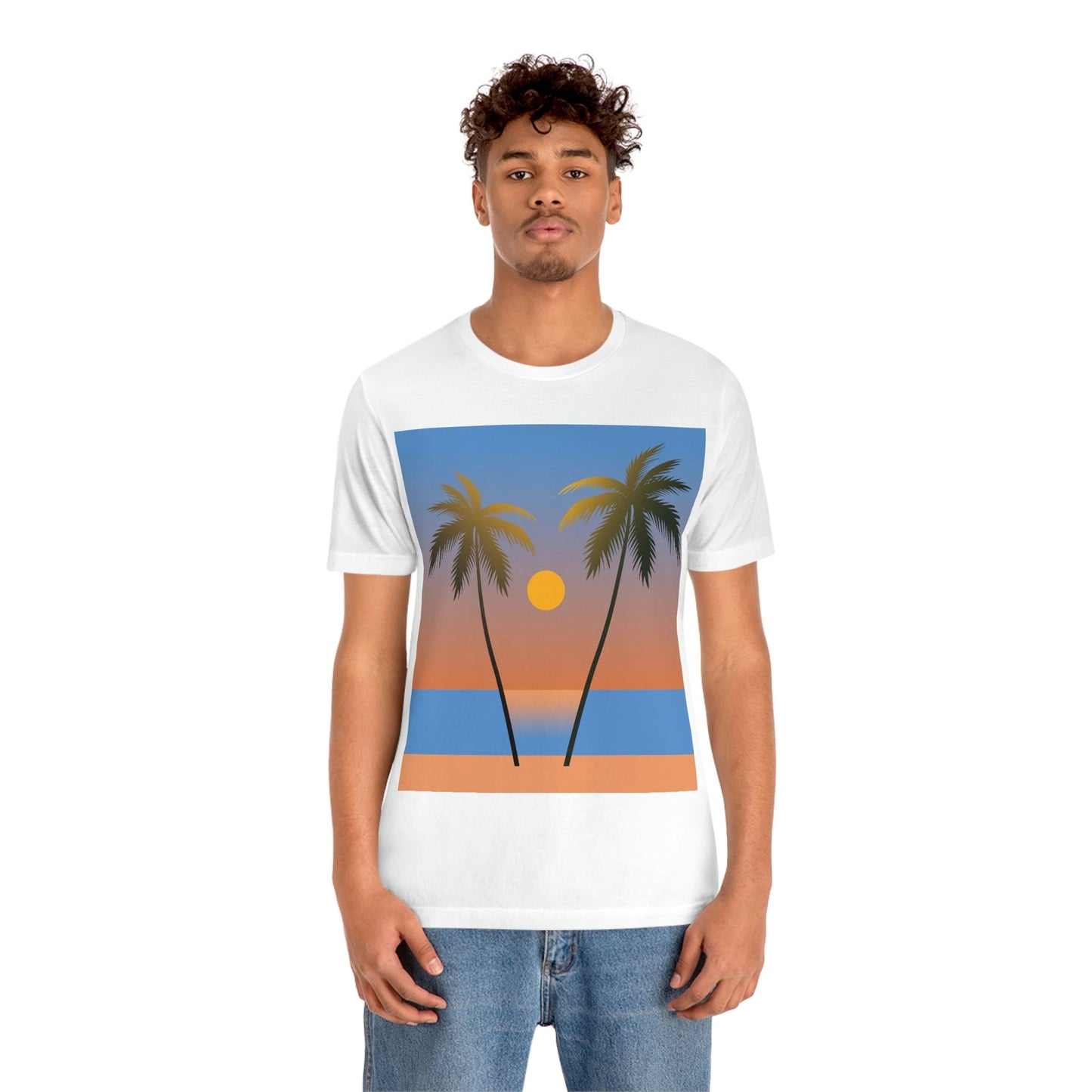 Palm Beach Sunset Minimal Art Unisex Jersey Short Sleeve T-Shirt Ichaku [Perfect Gifts Selection]