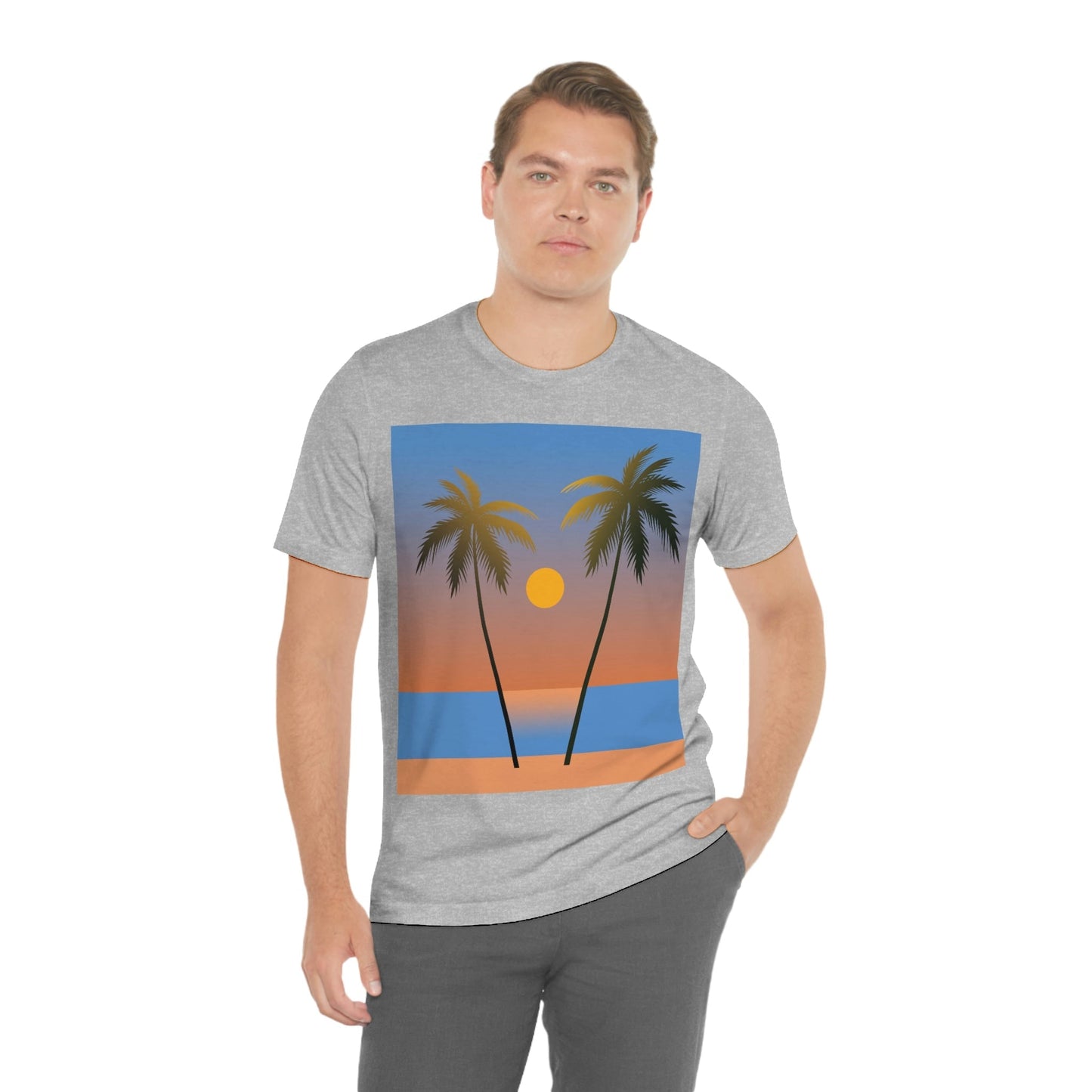 Palm Beach Sunset Minimal Art Unisex Jersey Short Sleeve T-Shirt Ichaku [Perfect Gifts Selection]