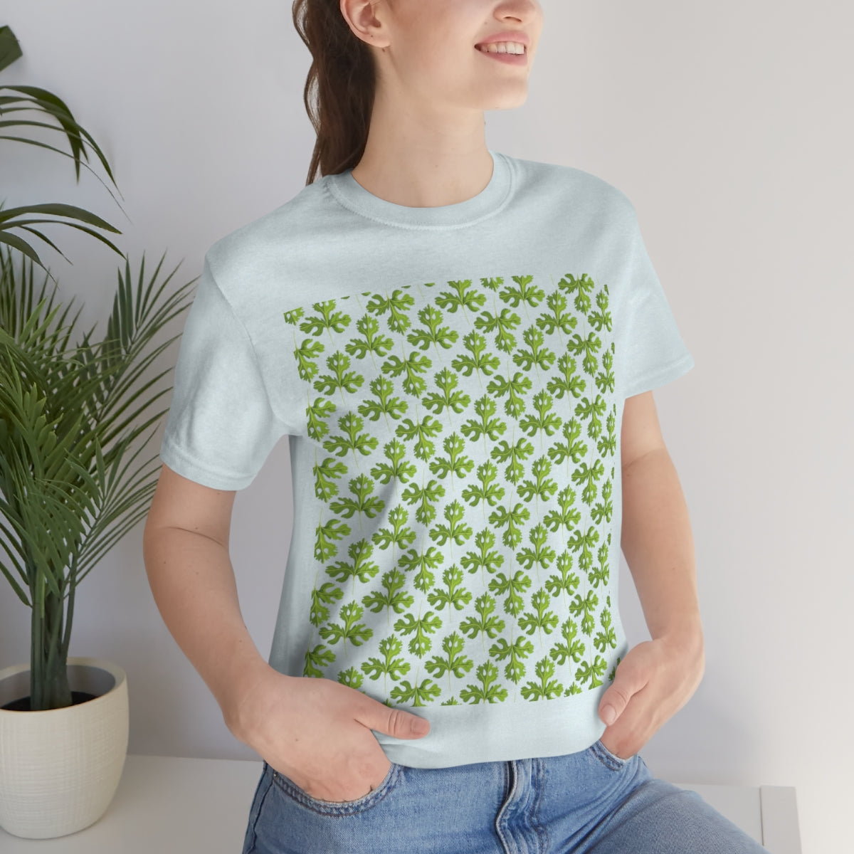 Parsley Pattern Essential Herbs Pattern Vegan Texture Unisex Jersey Short Sleeve T-Shirt Ichaku [Perfect Gifts Selection]